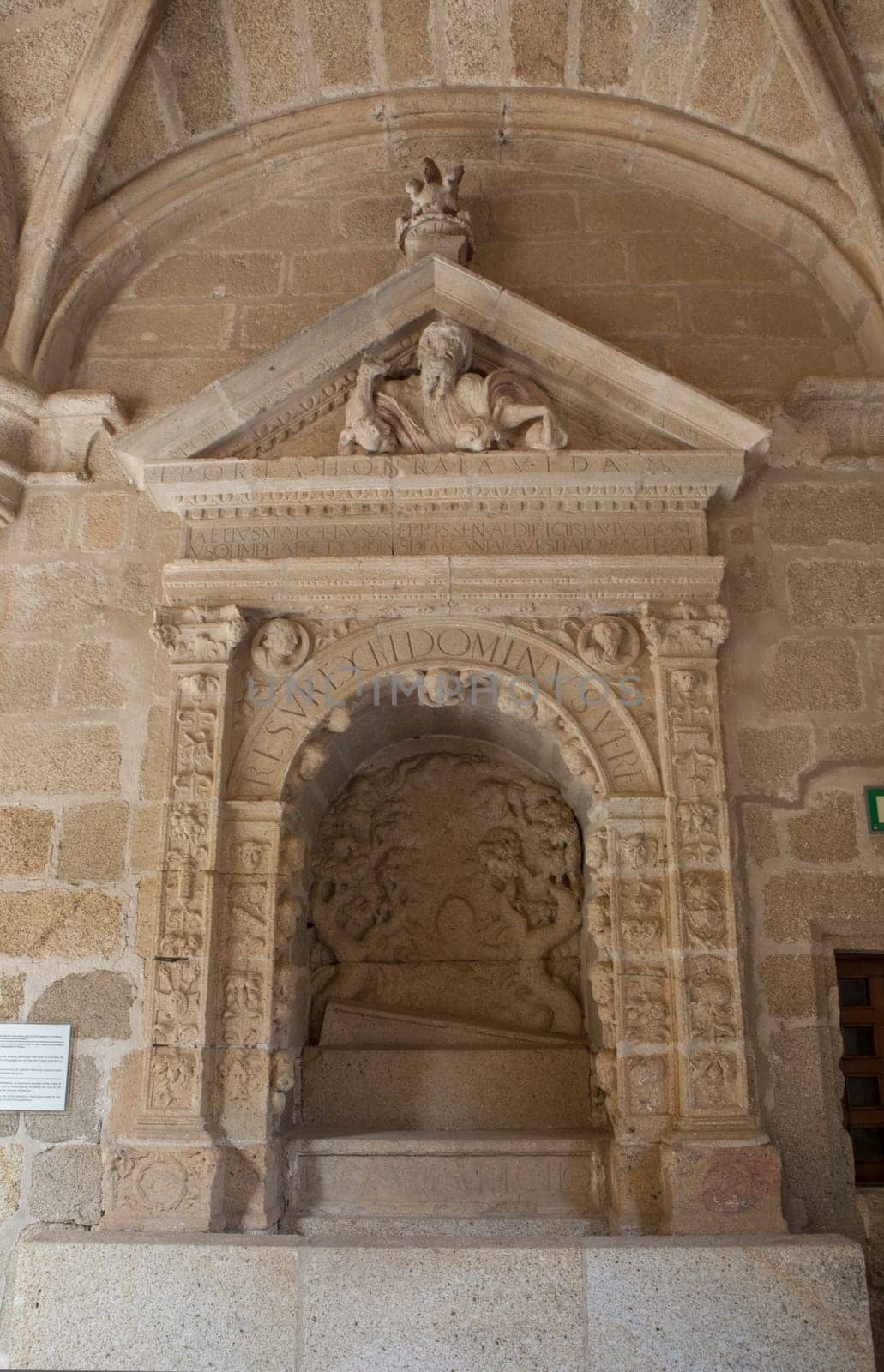 Alcantara, Spain - Oct 6th, 2022: Gothic Cloister of Convent of San Benito de Alcantara, Caceres, Spain. Former refectory