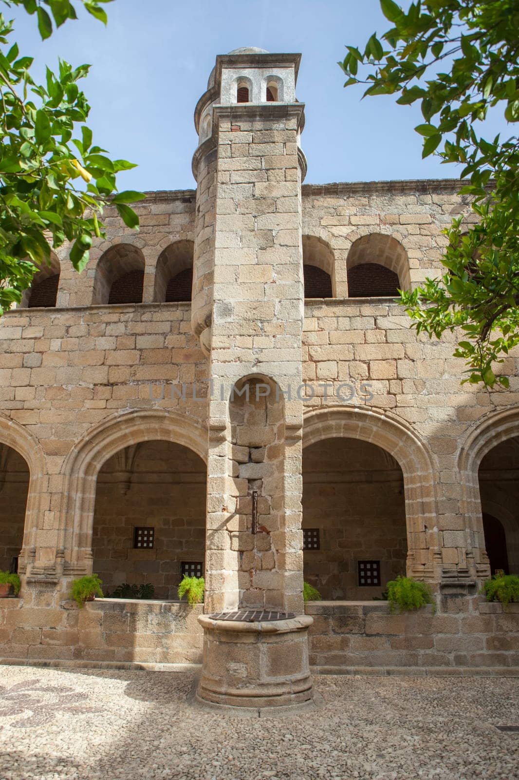 Alcantara, Spain - Oct 6th, 2022: Gothic Cloister of Convent of San Benito de Alcantara, Caceres, Spain. Former refectory