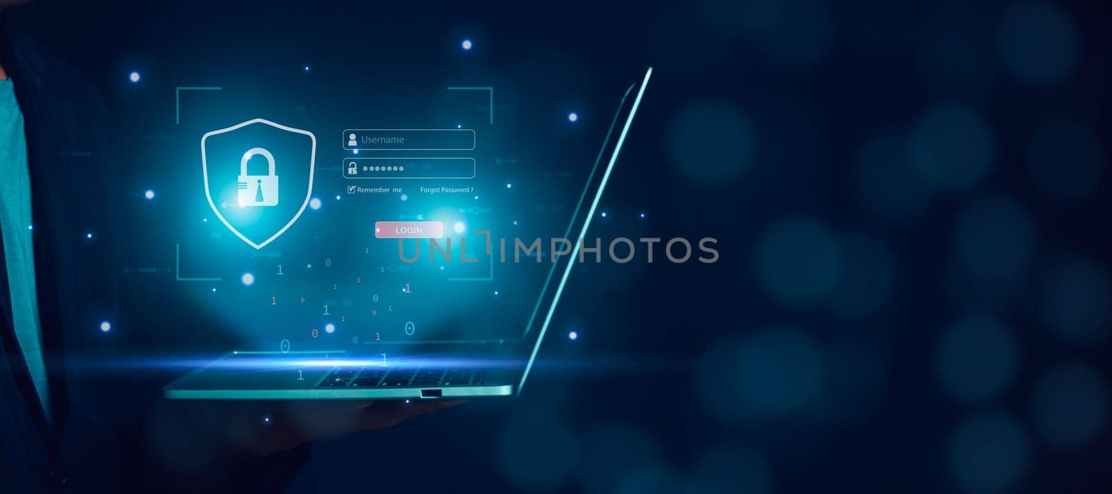 Cyber security and password login concept, Hands uses computer and entering username and password of data network, log in with laptop to digital information system, Online data protection concept
