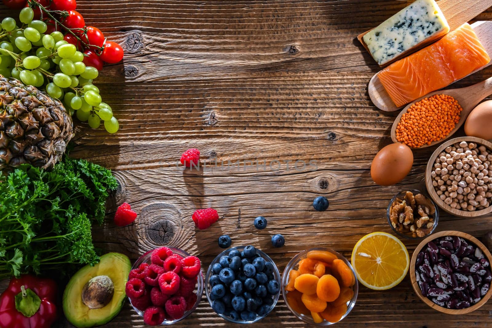 Composition with food products, ingredients of healthy diet that maintains or improves overall health status