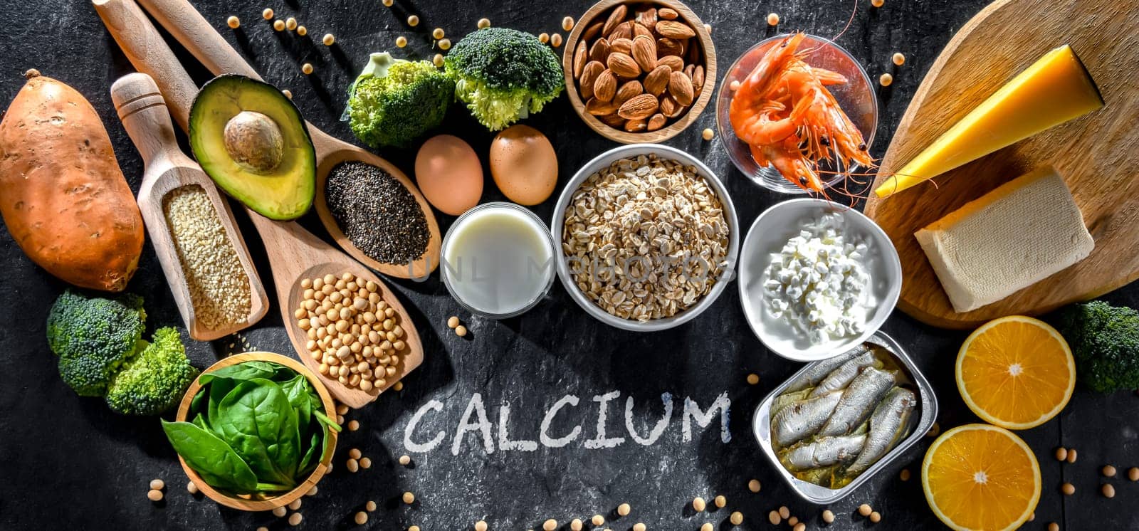 Composition with food products rich in calcium.