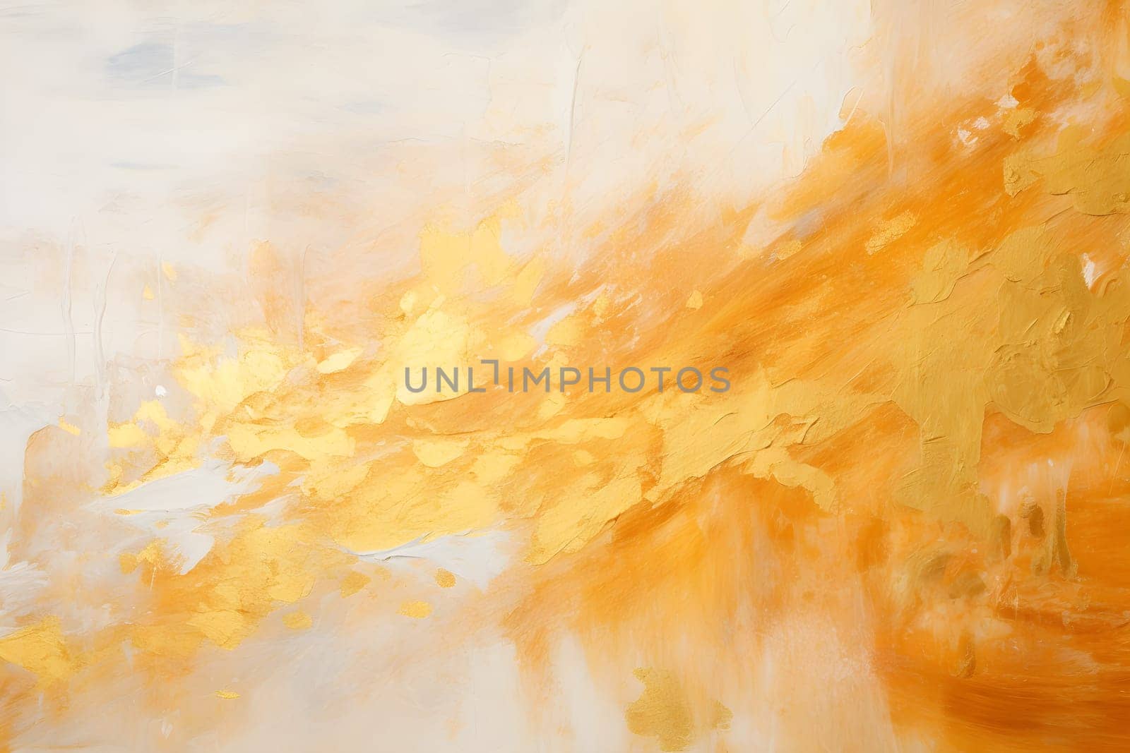 Painting using gold and white as the main colors. The color tones look warm. It conveys light and luxury or have symbolic meanings such as wealth, power or emotions such as joy, happiness, or hope.