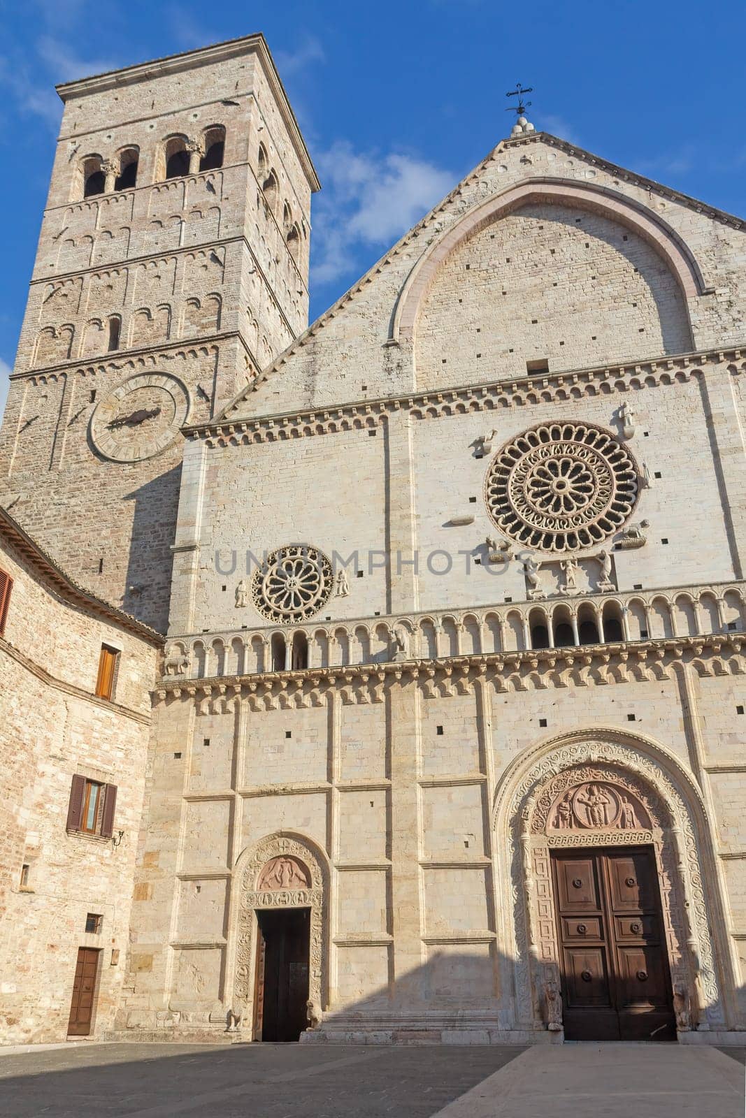 View of Cathedral of San Rufino in italian Assisi. Umbria. Vertically.