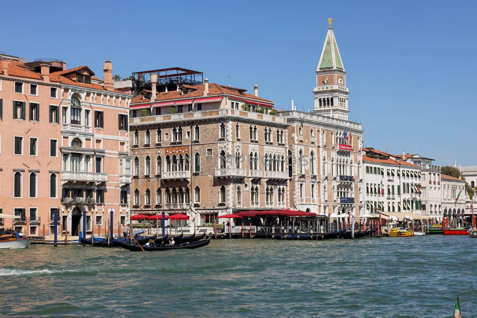 Venice, Italy - September 5, 2022: Palaces and beautiful houses along the Grand Canal in the San Marco district of Venice