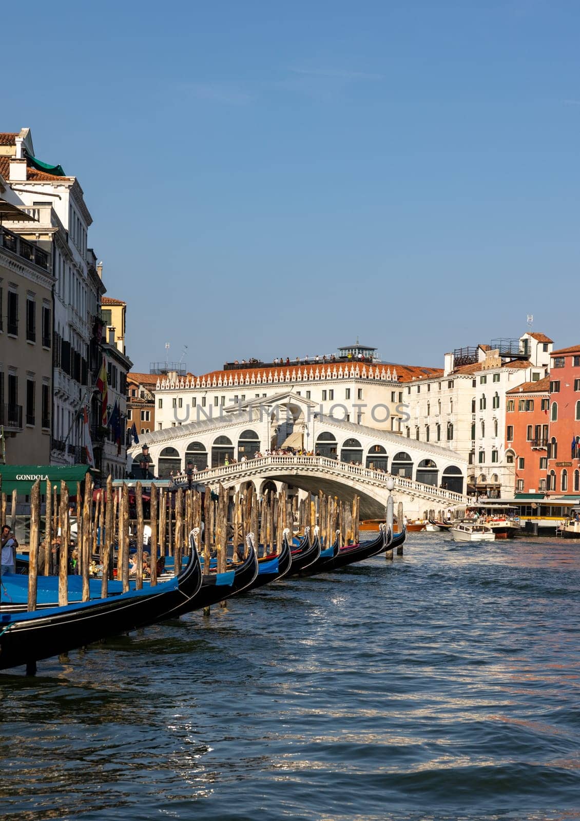 Venice, Italy - Semtember 6 2022: Rialto Bridge and Grand Canal in Venice