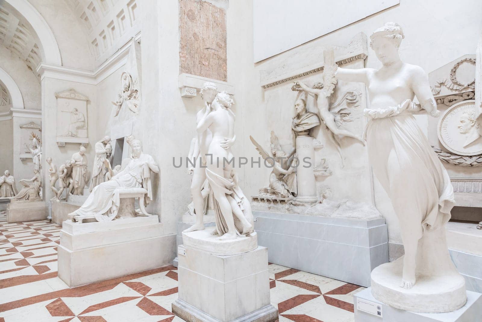 Possagno, Italy - June 2022: Antonio Canova Museum interior, ancient art exhibition, indoor