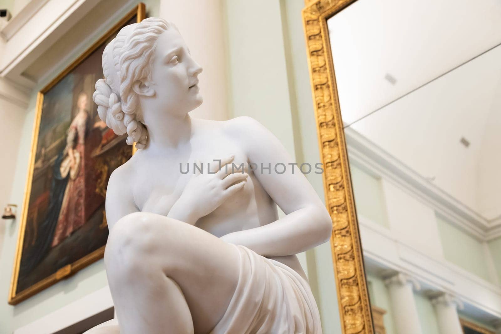 Florence, Italy - 27 July 2023: Pitti Palace Museum, Susanna statue by O. Fantacchiotti. Beautiful nude woman in classic figure