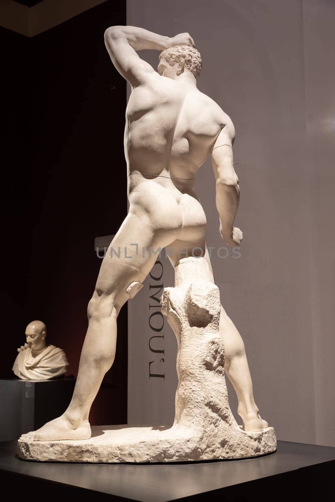 Bassano del Grappa, Italy - 22 December 2023: Creugante sculpture, by Antonio Canova, 1796. Masculine body statue, athlete strength