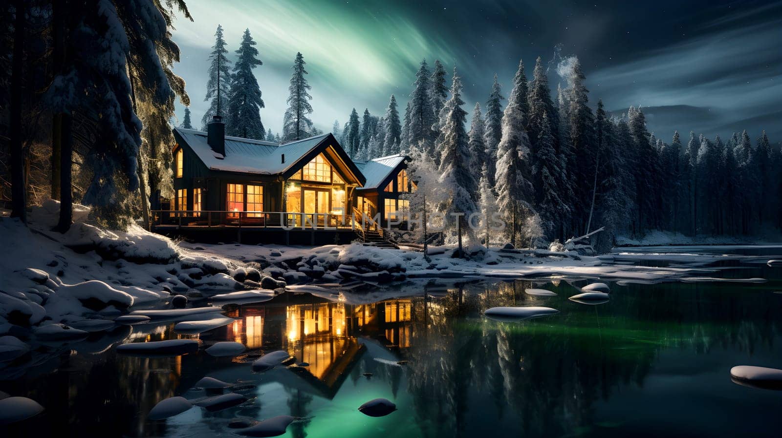 It would be nice if it was a cold, snow-covered area at night. The stars filled the sky beautifully. There will be a warm home to live in and it will be even better if the people we love are together.