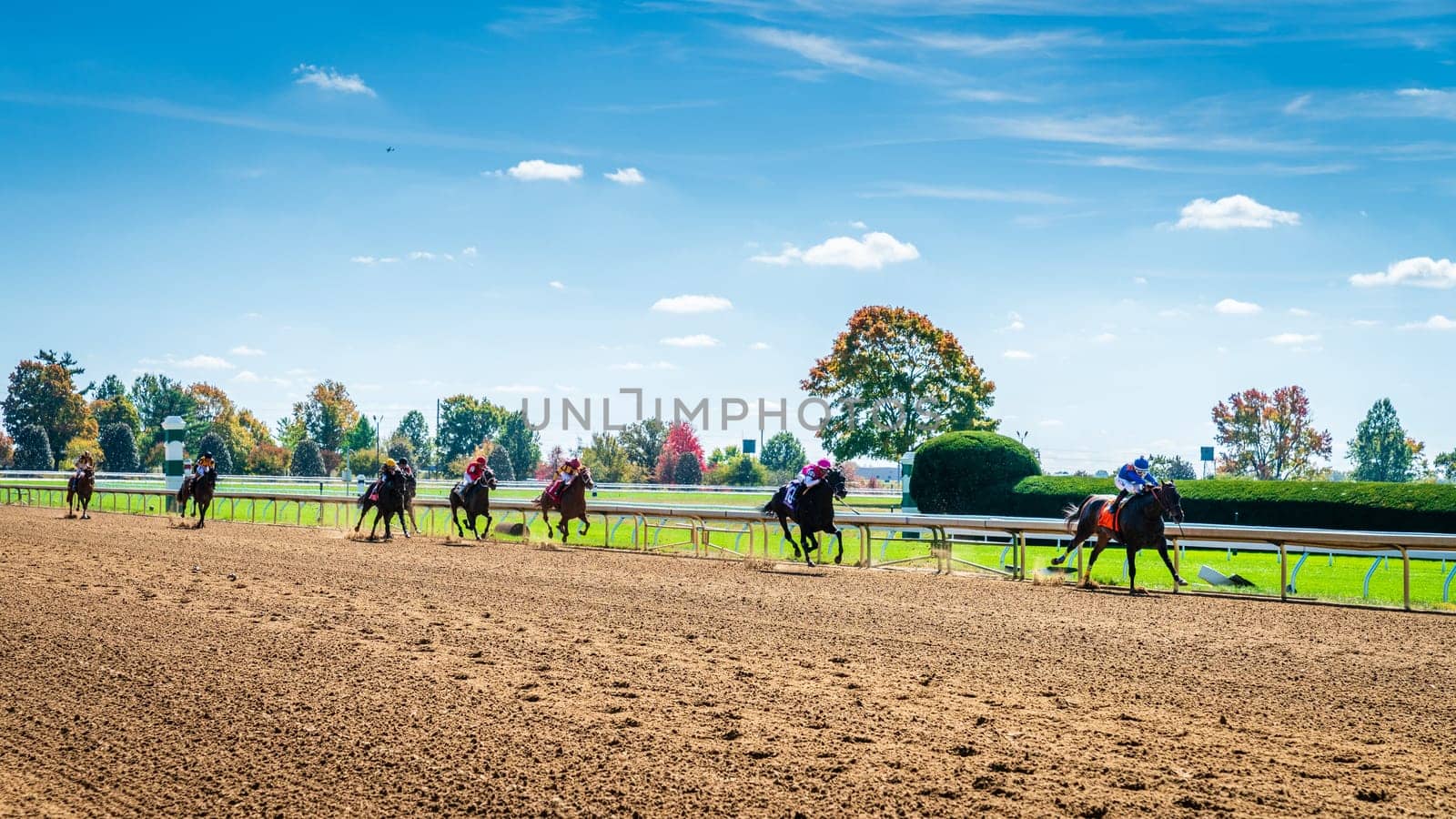 Keeneland, Lexington, Kentucky, October 18, 2023: Keenealand Fall Race Meet event, approaching the finish line, Race 1.