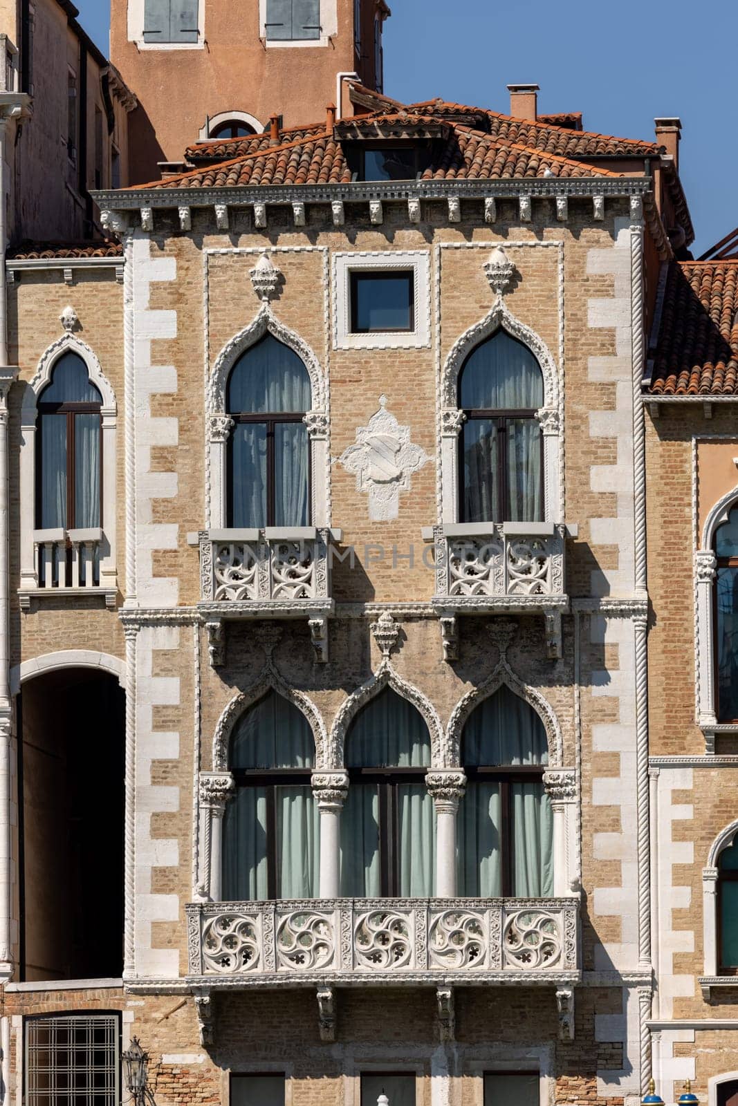 Venice, Italy - September 5, 2022: Palaces and beautiful houses along the Grand Canal in the San Marco district of Venice