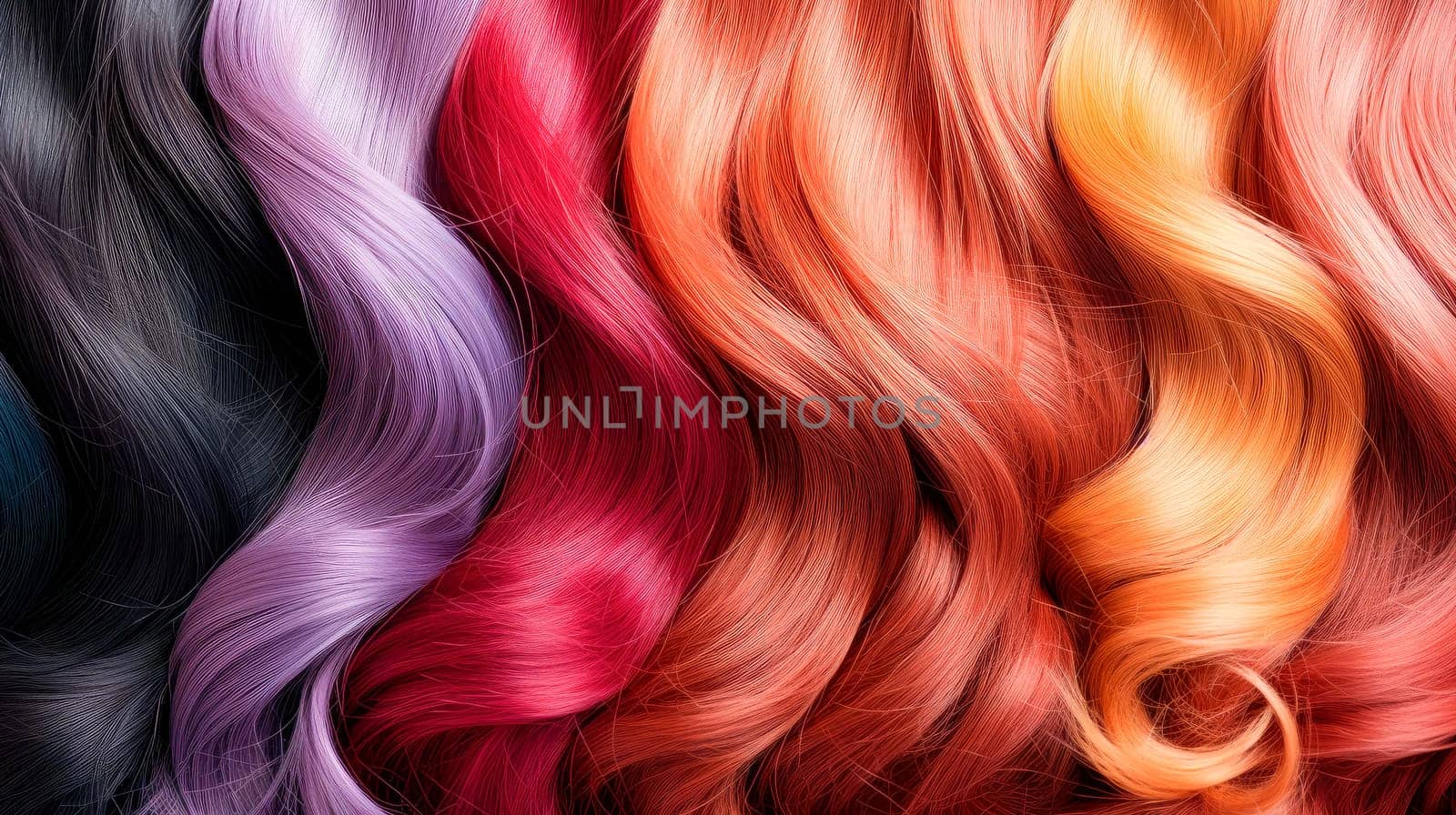 Shiny hair extensions of natural hair different colours, vertical. Hair Colors Palette. Hair Texture. AI generated