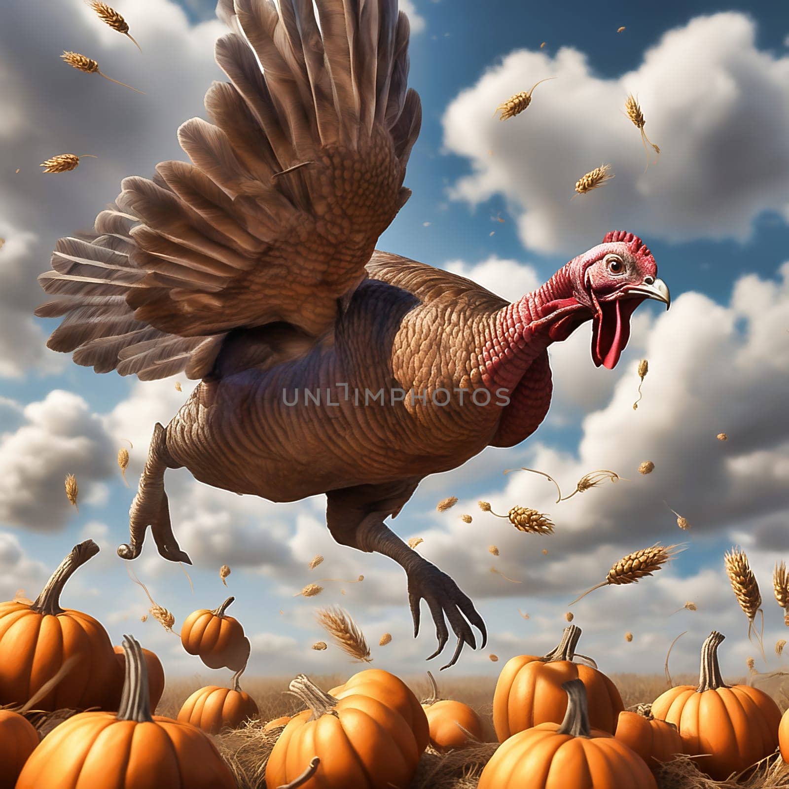 Turkey before side dish for the Thanksgiving feast. Traditional Thanksgiving feast. AI generated image