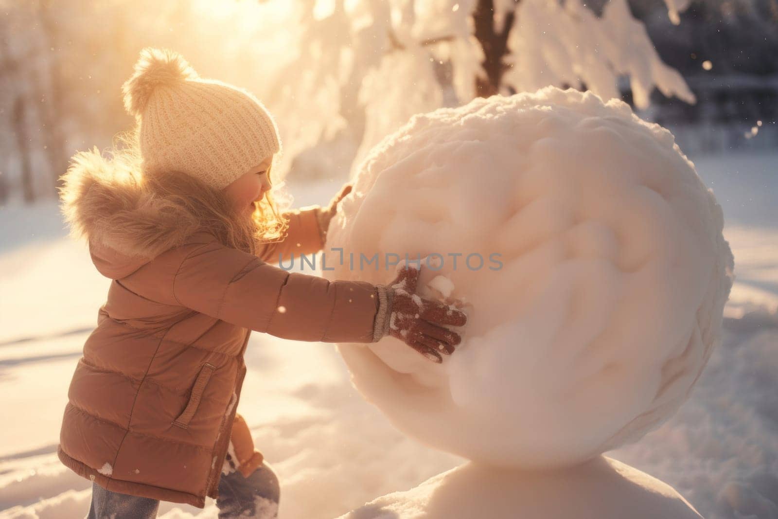 Excited children are joyfully playing in the snow, laughing and having fun. They engage in a friendly play with friends, creating cherished memories on their winter holiday. Positive and laughing, kids are enjoying a snowy winter day