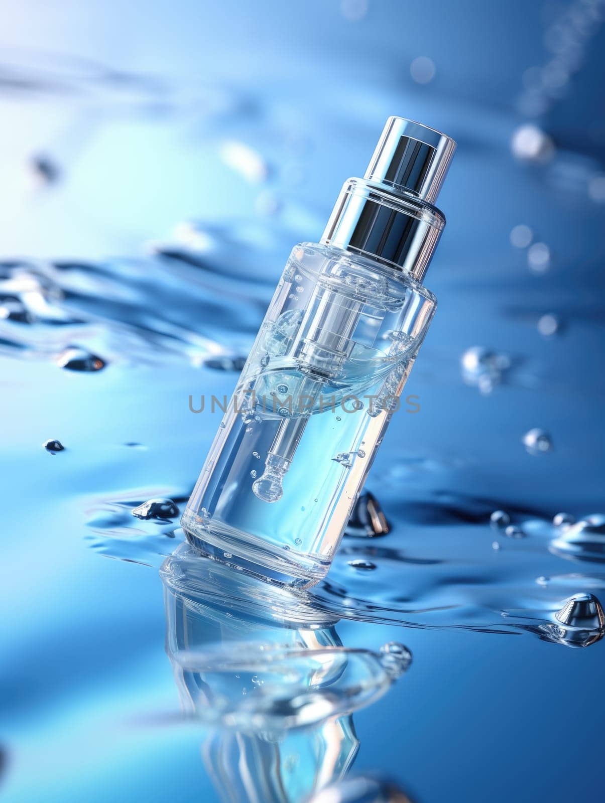 transparent bottle on water background, ai