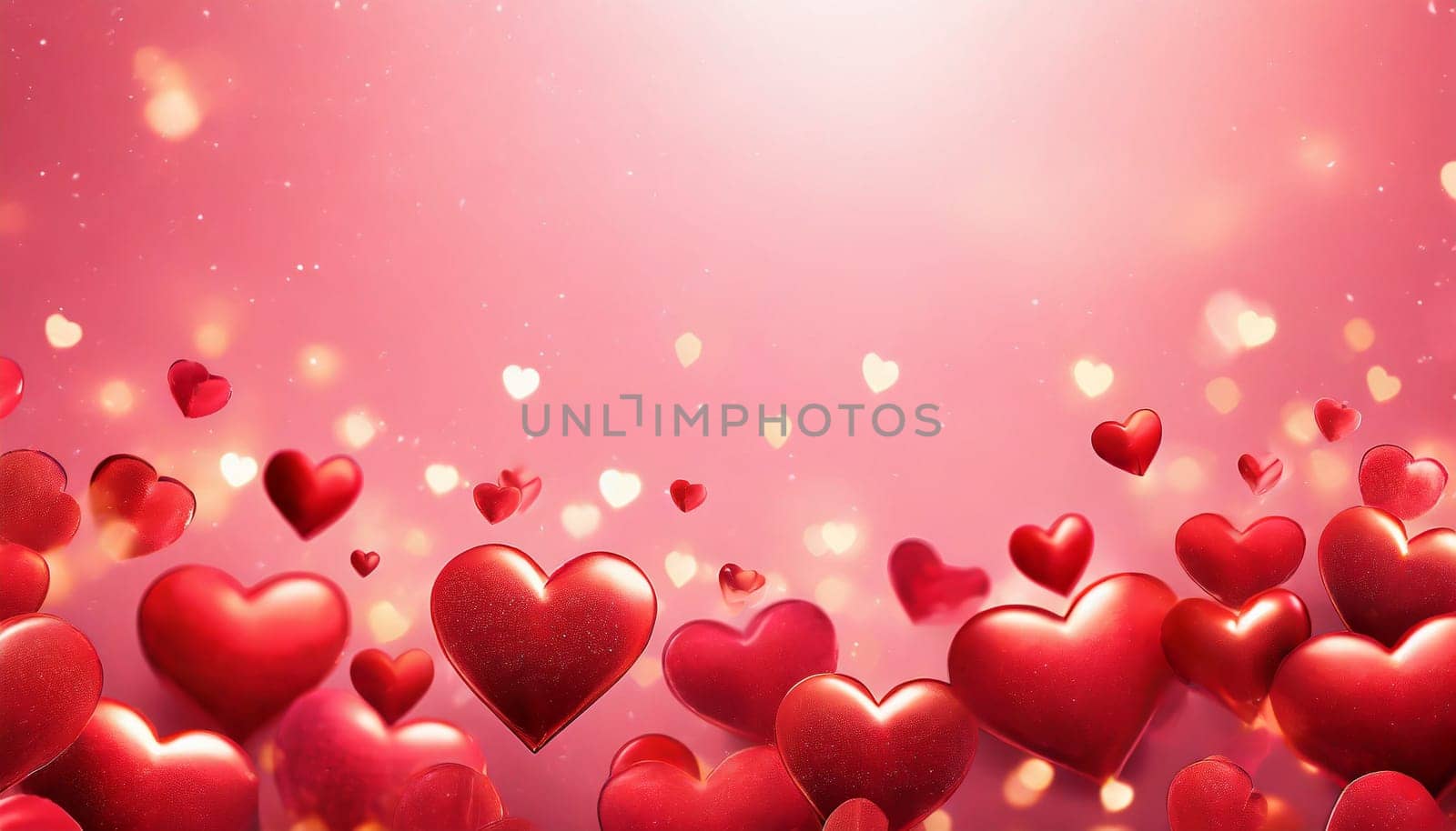 Valentine's day background with red hearts and bokeh lights. AI generated