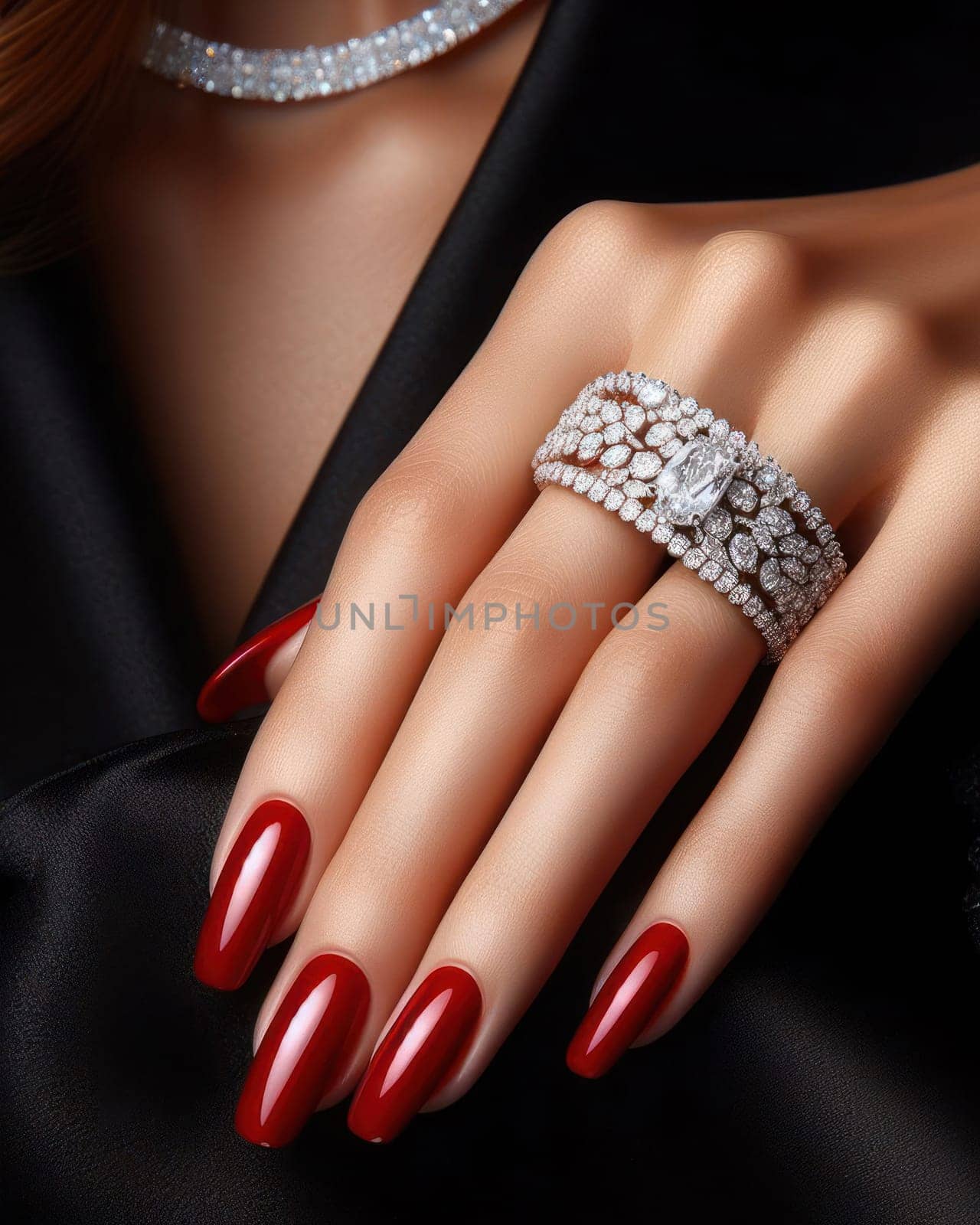 wealthy high society womans perfect manicured hand and finger nails generative ai