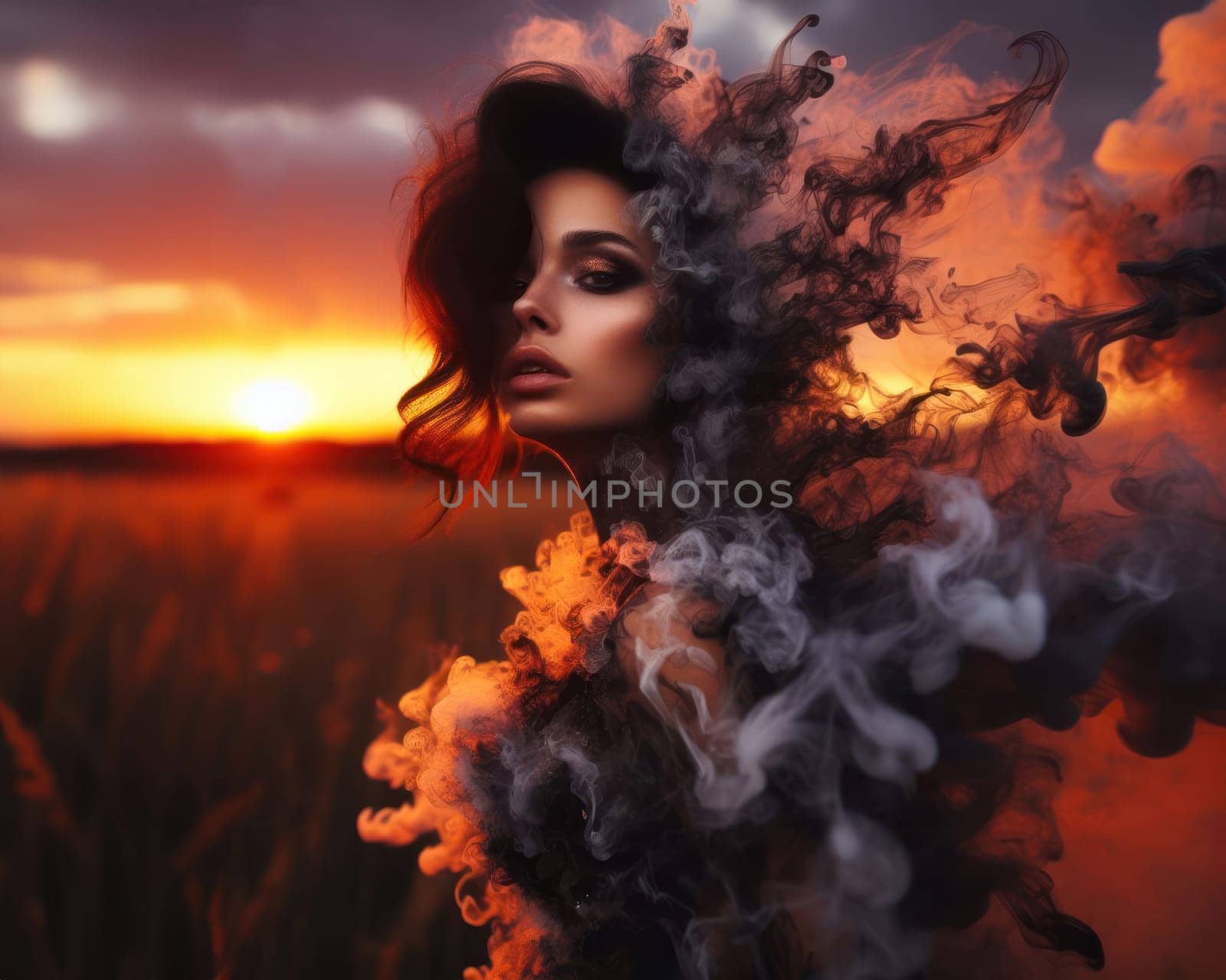 beautiful fire elemental goddess or demon burning with flames generative ai