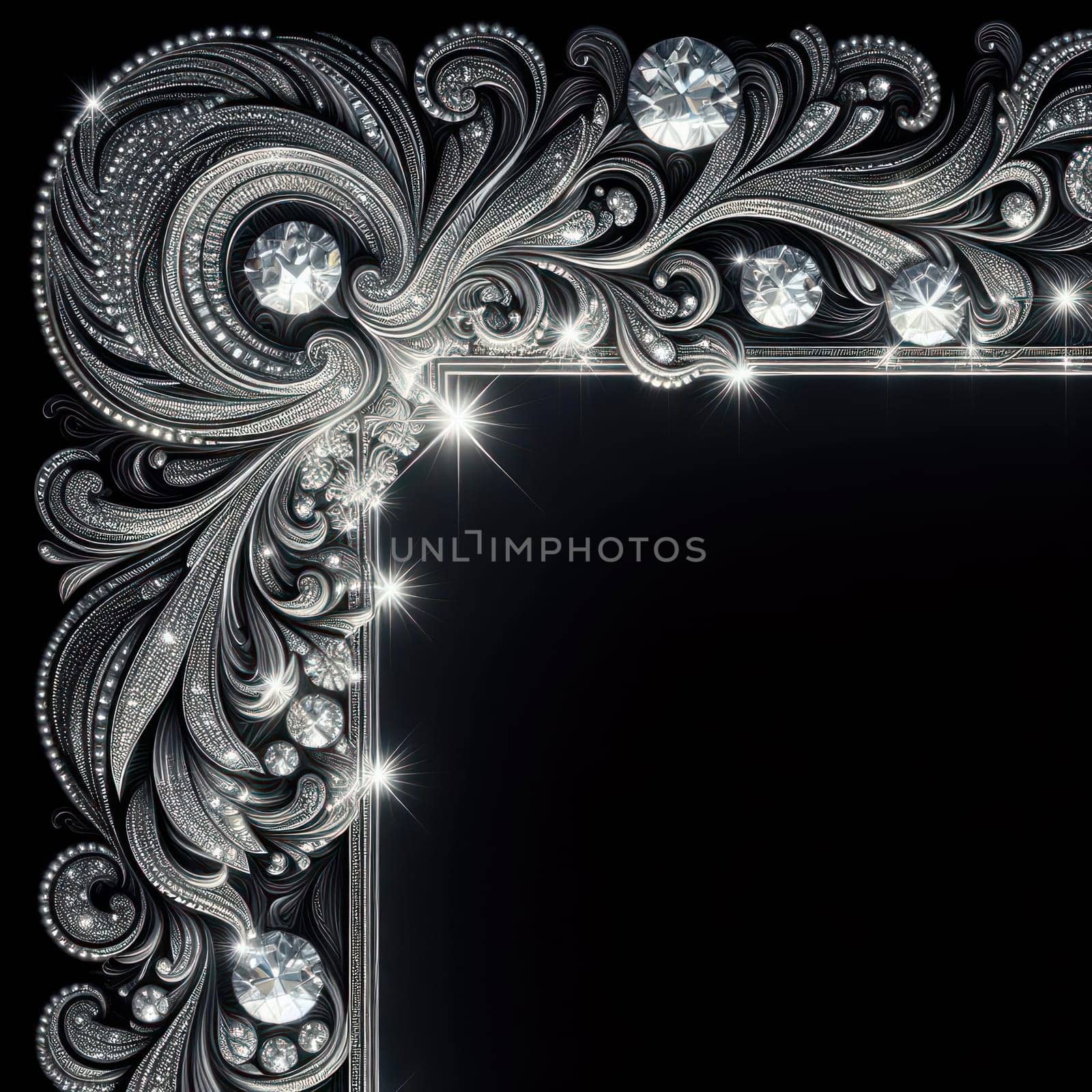 intricate diamond jewel border or frame on black copy space illustration generative ai