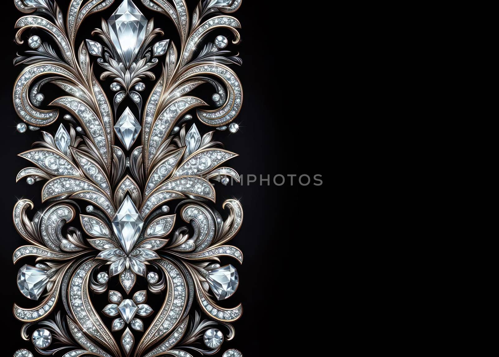 intricate diamond jewel border or frame on black copy space illustration generative ai