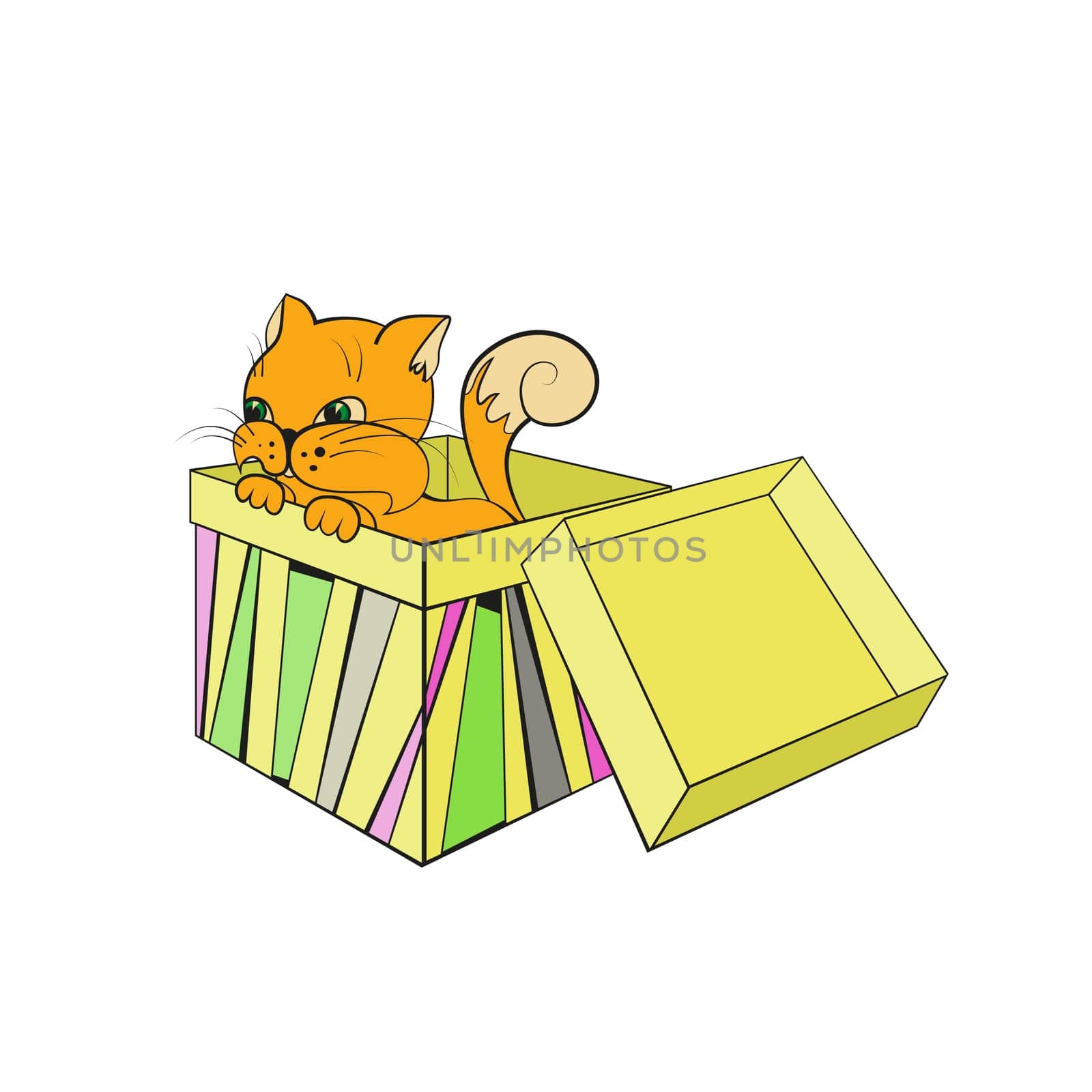 Little red kitten sitting in the box