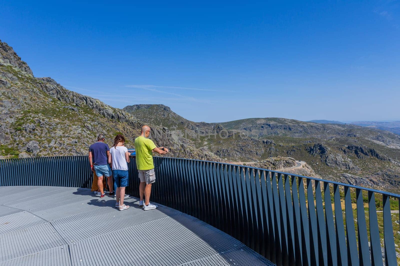 Serra da Estrela, Portugal: 22 August 2023: People in a viewpoint overlooking Serra da Estrela in Portugal.