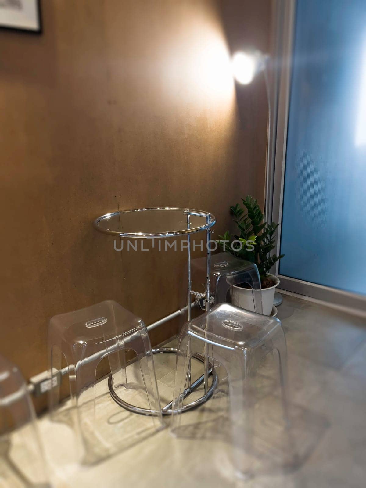 Empty tables in a closed modern coffee shop, stock photo