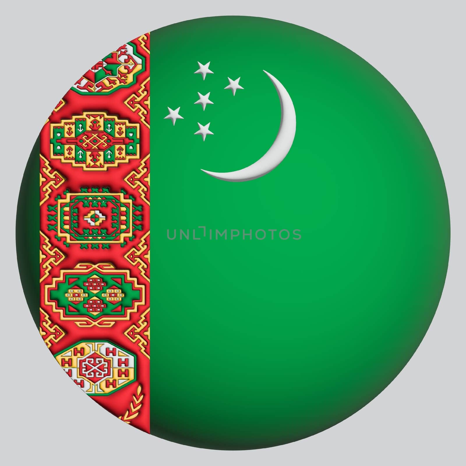 3D Flag of Turkmenistan on a avatar circle background.