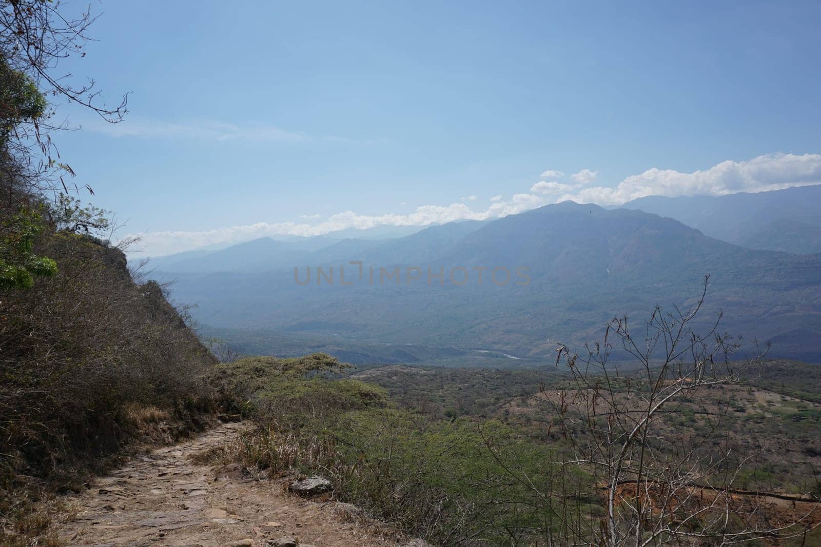 On the Camino Real, the famous hiking trail between Barichara and Guane with the Chicamocha Canyon in the background, Colombia 2020