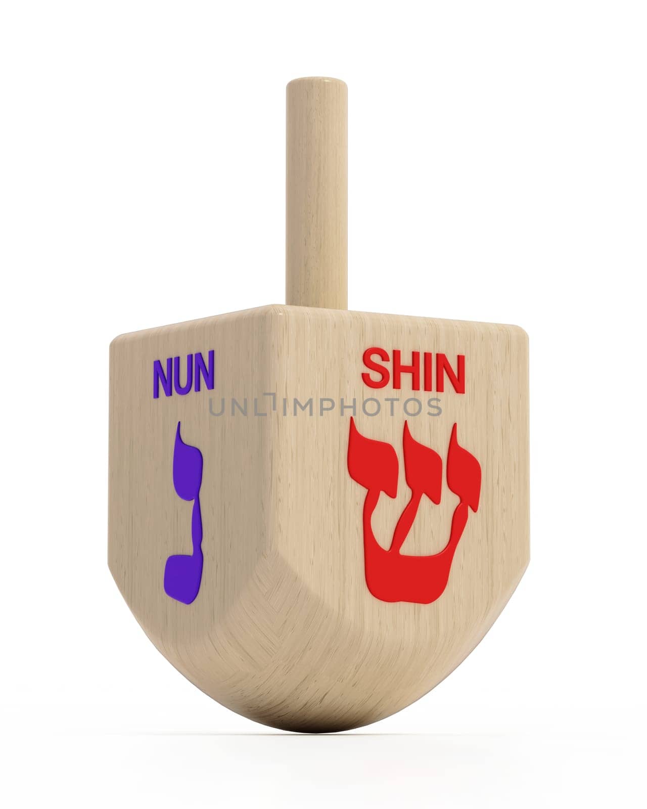 Hanukkah dreidel isolated on white background. 3D illustration.