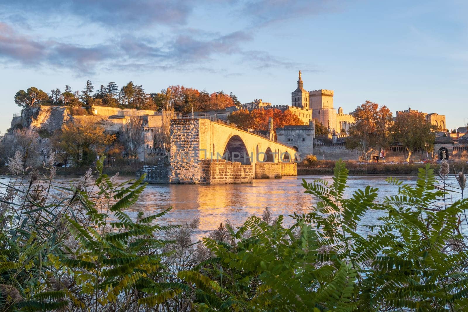 Avignon city and his Saint Benezet bridge, famous medieval Papal city on the Rhone River. Photography taken in France in autumn