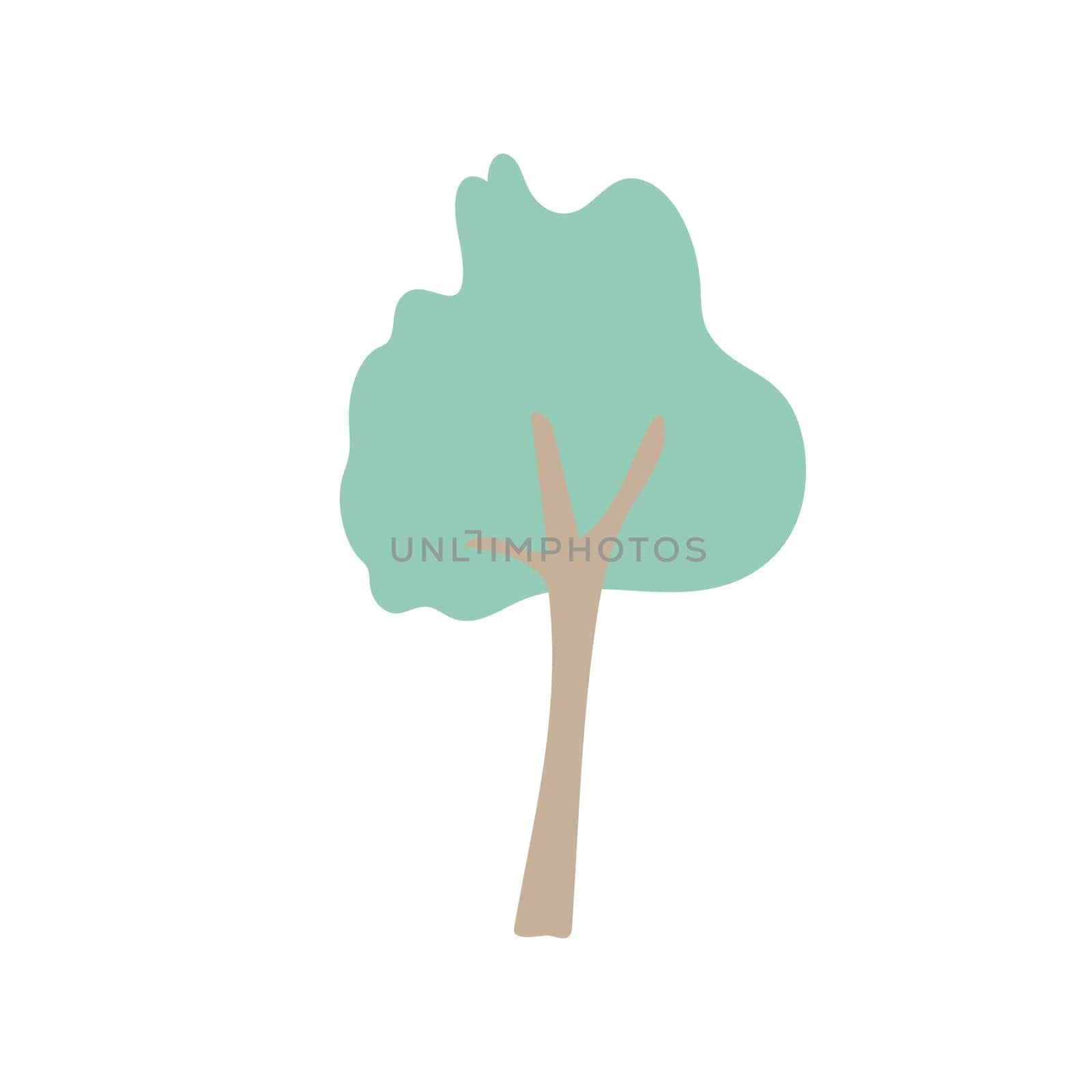 cartoon tree of green color, summer wood. Vector illustration on white background