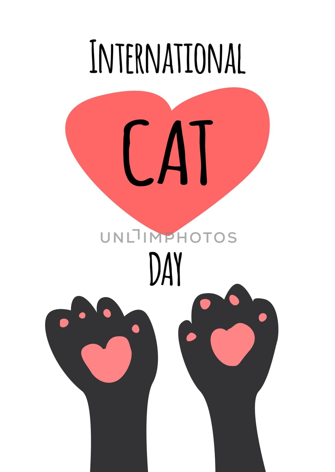 greeting card, banner, background for social netwotk, template of world cat day. Vector illustration on white background.