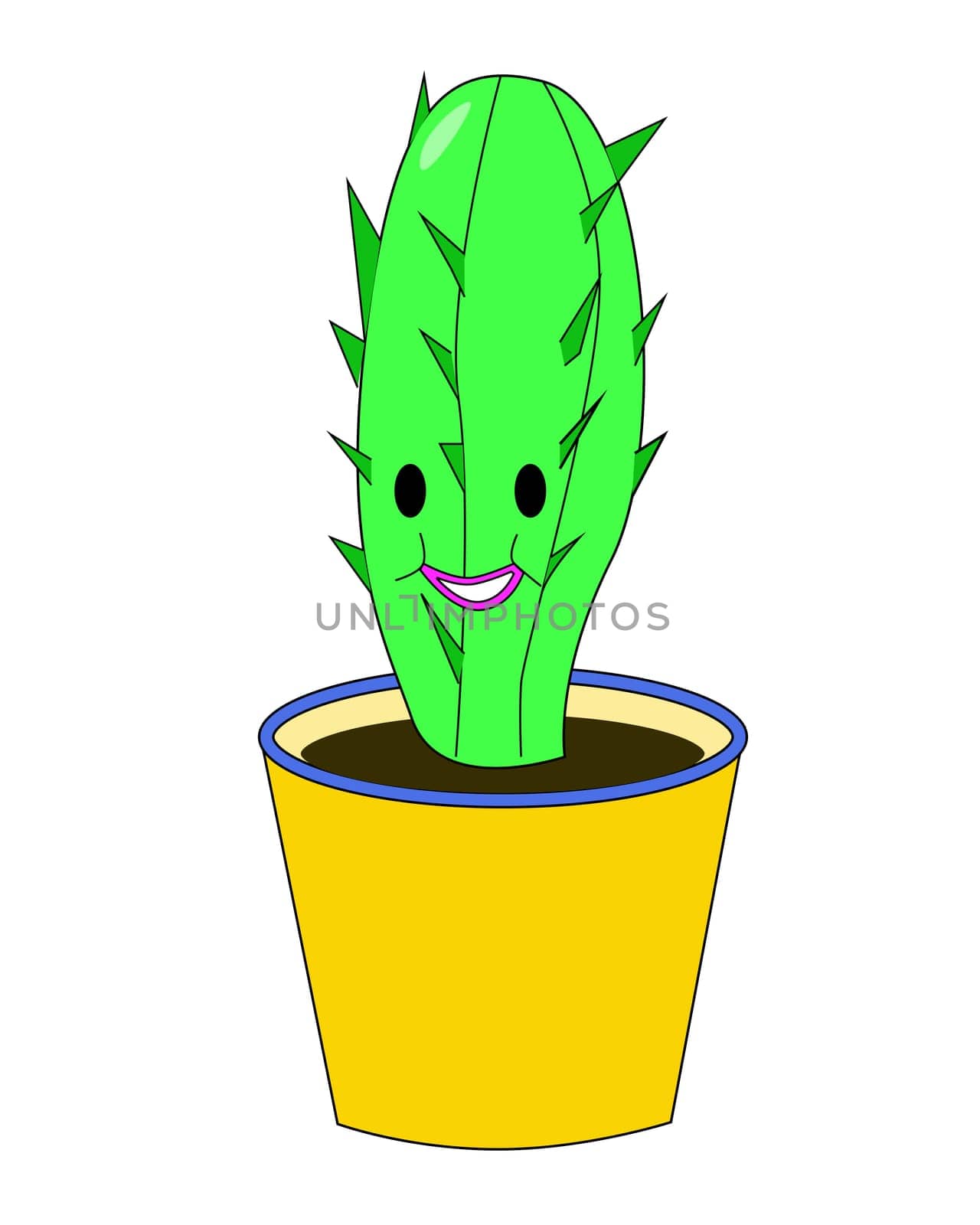 smiling cartoon cactus in a flower pot. vector stand alone illustration. suitable for invitations, postcards, stickers, childrens website banner. Cute character in a kawai doodle style