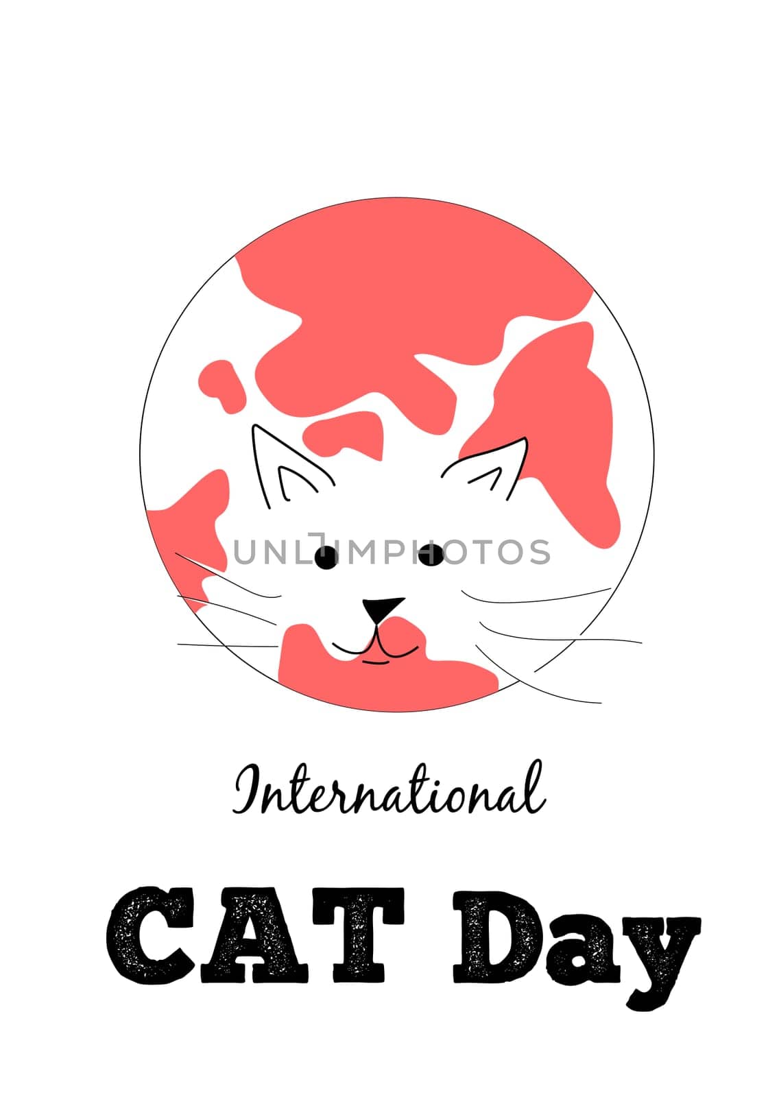 cat and world and quotes, suitable for greeting card banner and poster. Vector illustration on white background. Cute kitten face and earth planet - vector desighn in a cartoon style.