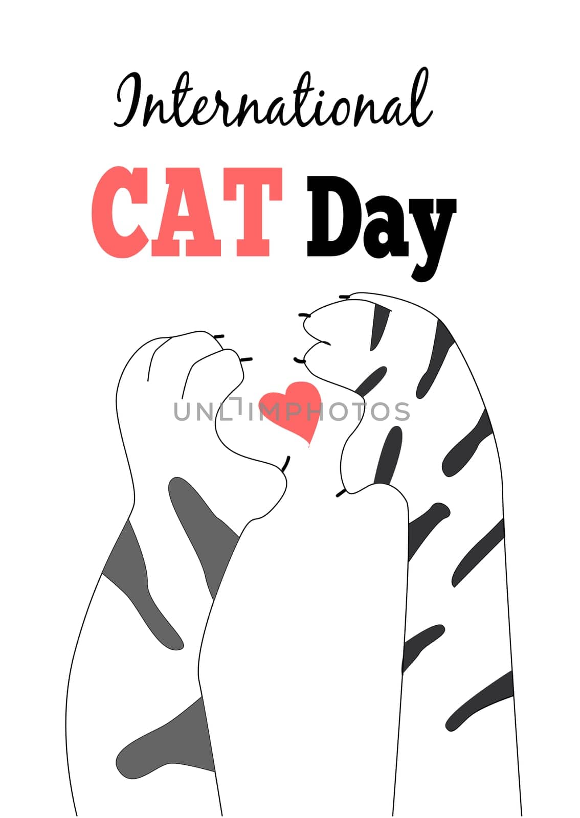 cats paws folded in the shape of a heart - vector illustration. Cartoon style illustration suitable for poster, banner, greeting card, as template for animals day, pets day.