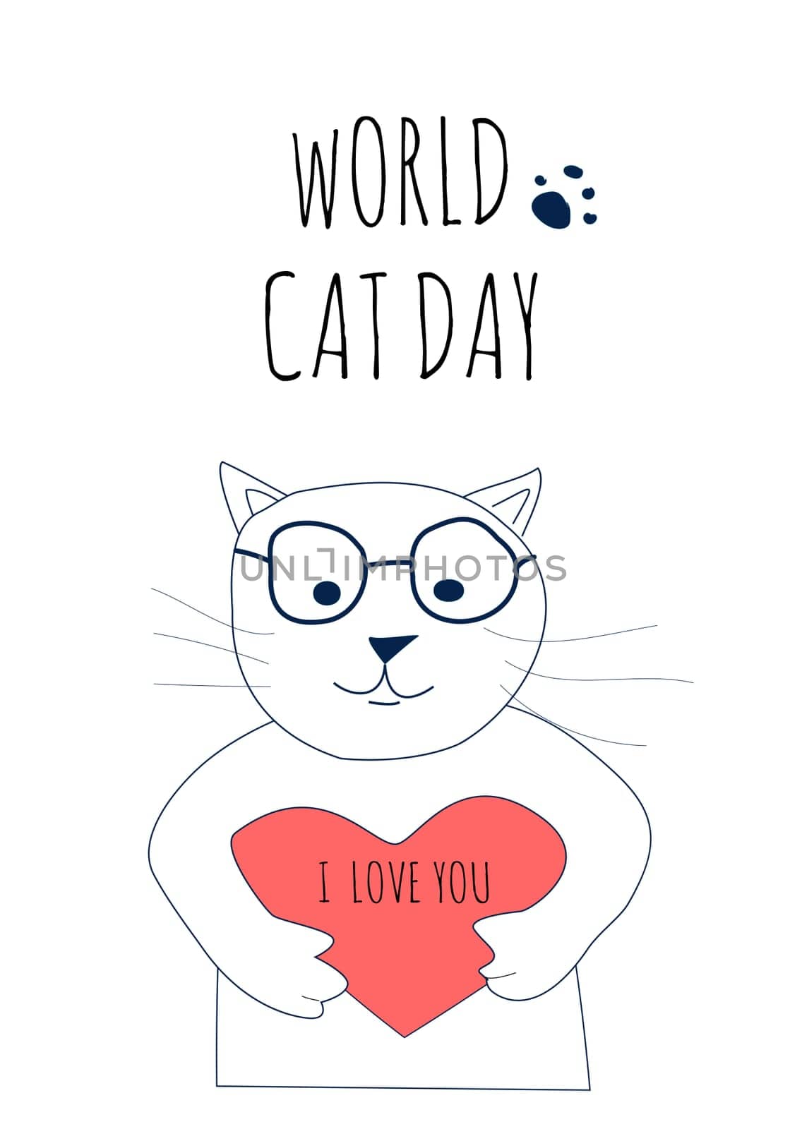 cat with heart and quotes i love you on a white background. Vector illustration in a cartoon style