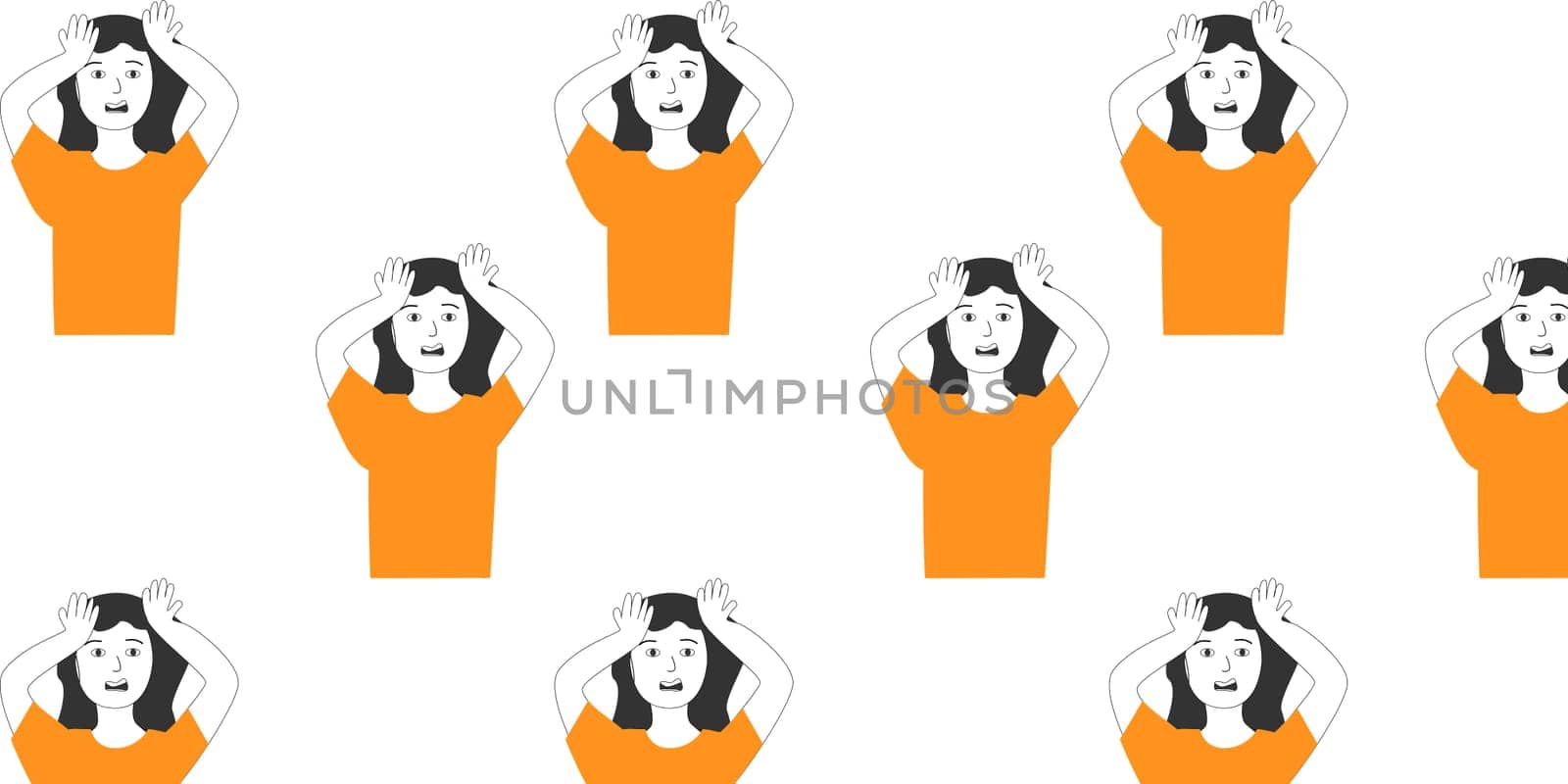 sad woman with headache seamless simple background. Vector illustration isolated. Sad female angry.