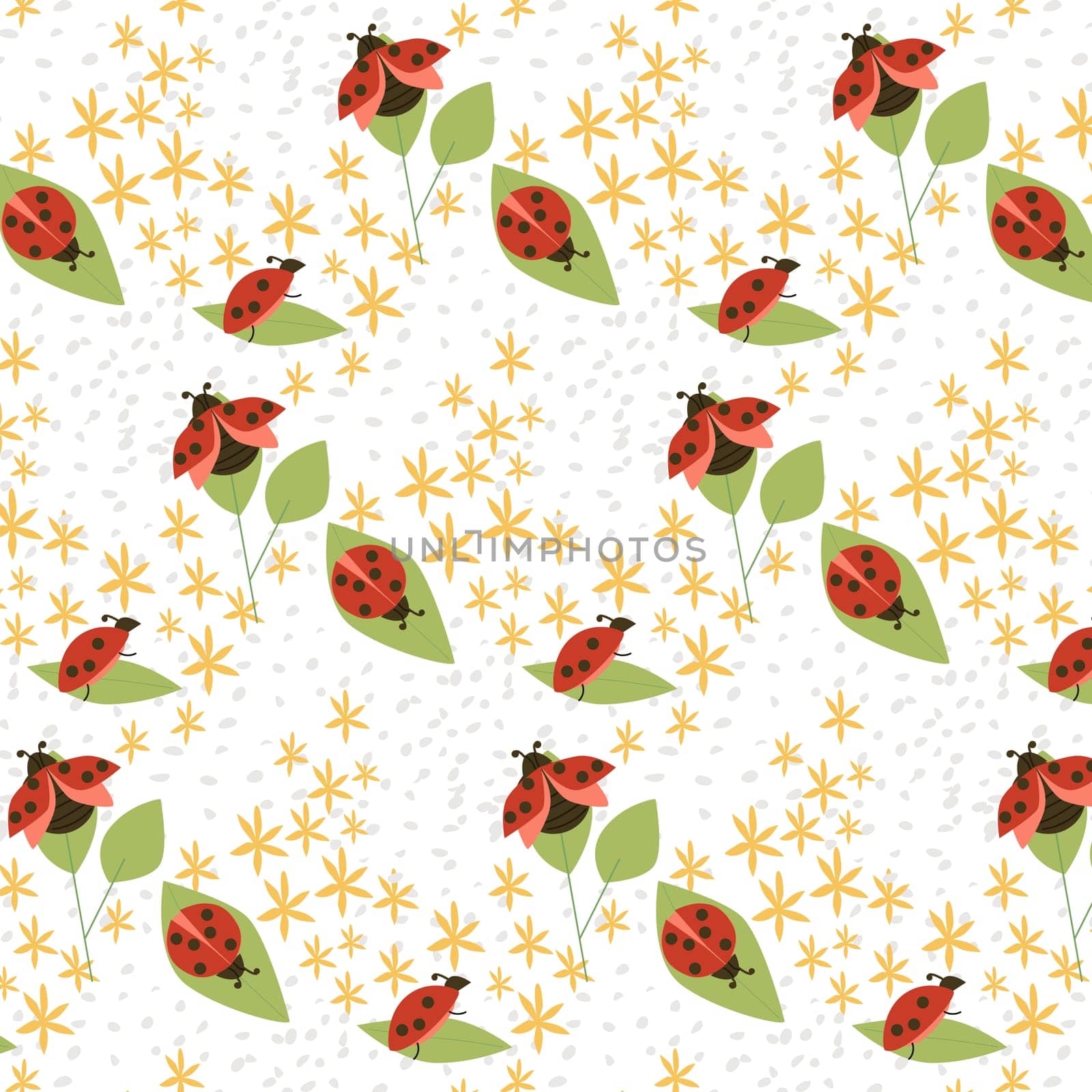 insect seamless pattern with ladybugs and flowers. Vector illustration gardening and wild flowers and cute red bugs insects or animal.