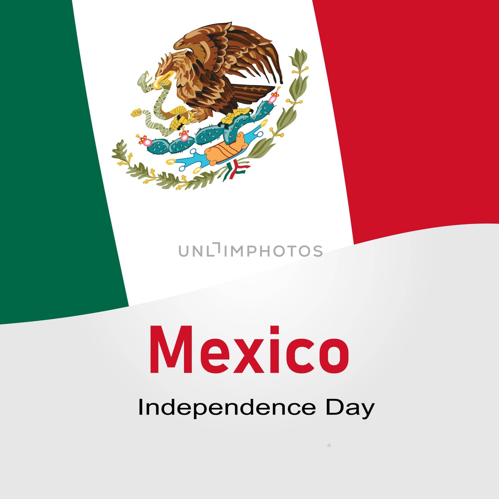 16 September, Mexico Happy Independence Day greeting card, banner. Waving mexican flag. Patriotic Symbolic background. Vector illustration in a green and red color.