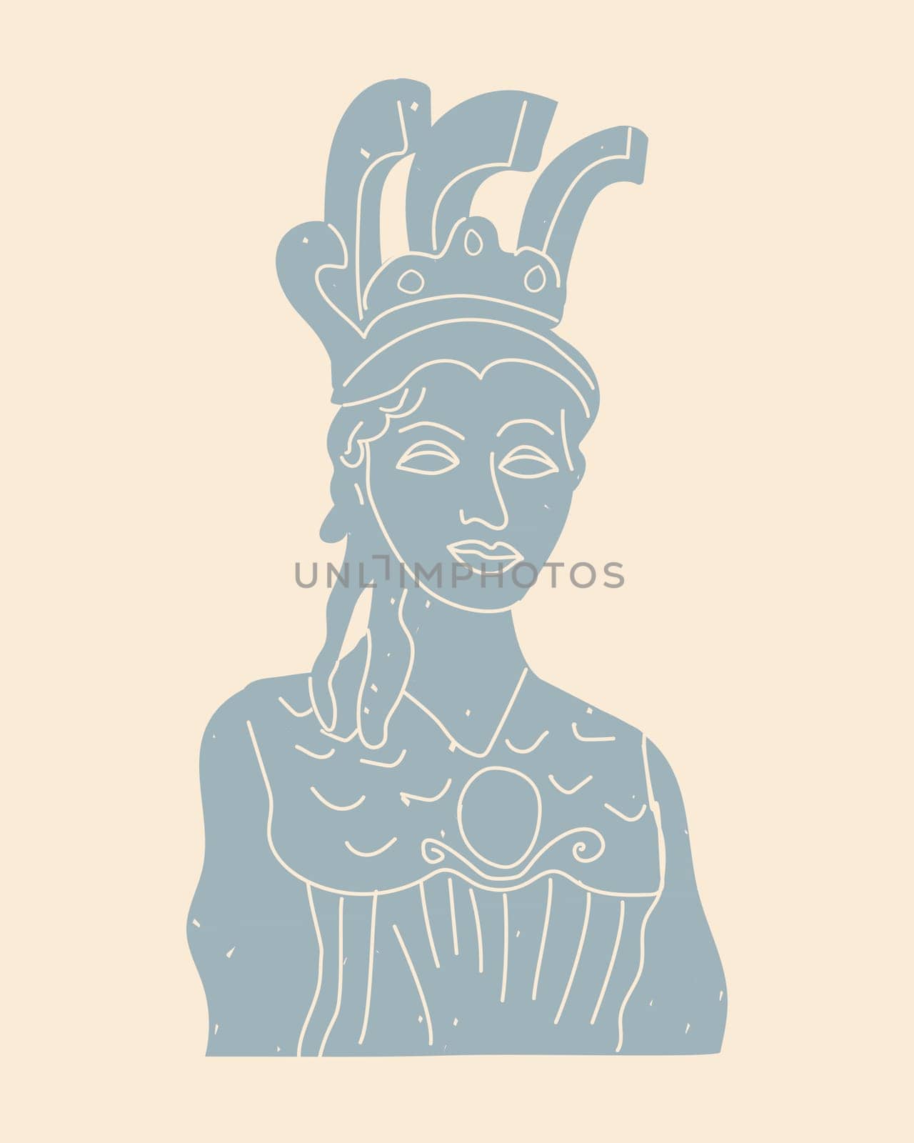 marble statues of greek woman goddes athena. Vector illustration on an old white background. Illustration suitable for art poster or banner of art exibition.