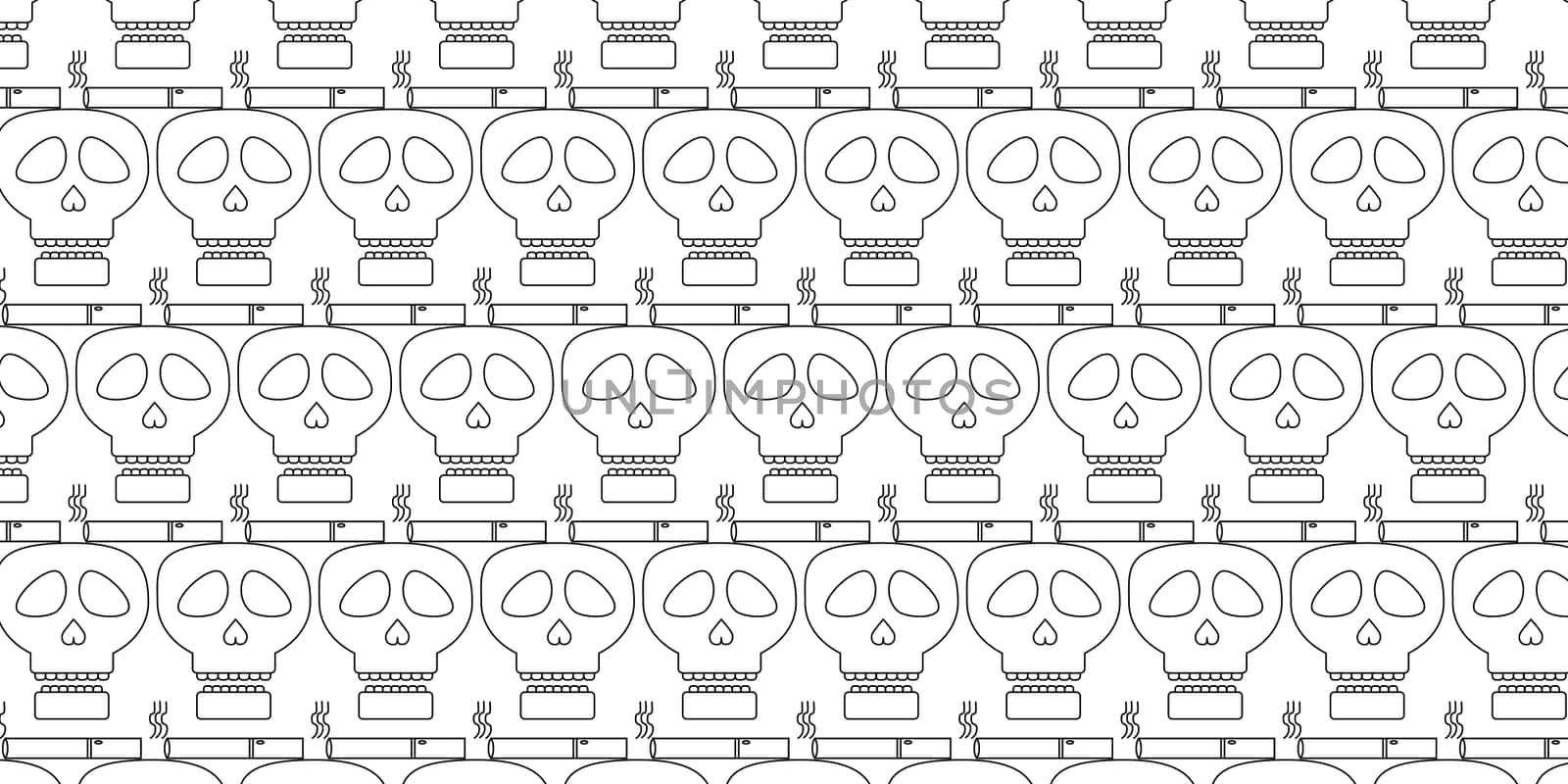 Burning cigarette with a smok skull seamless pattern. Vector illustration