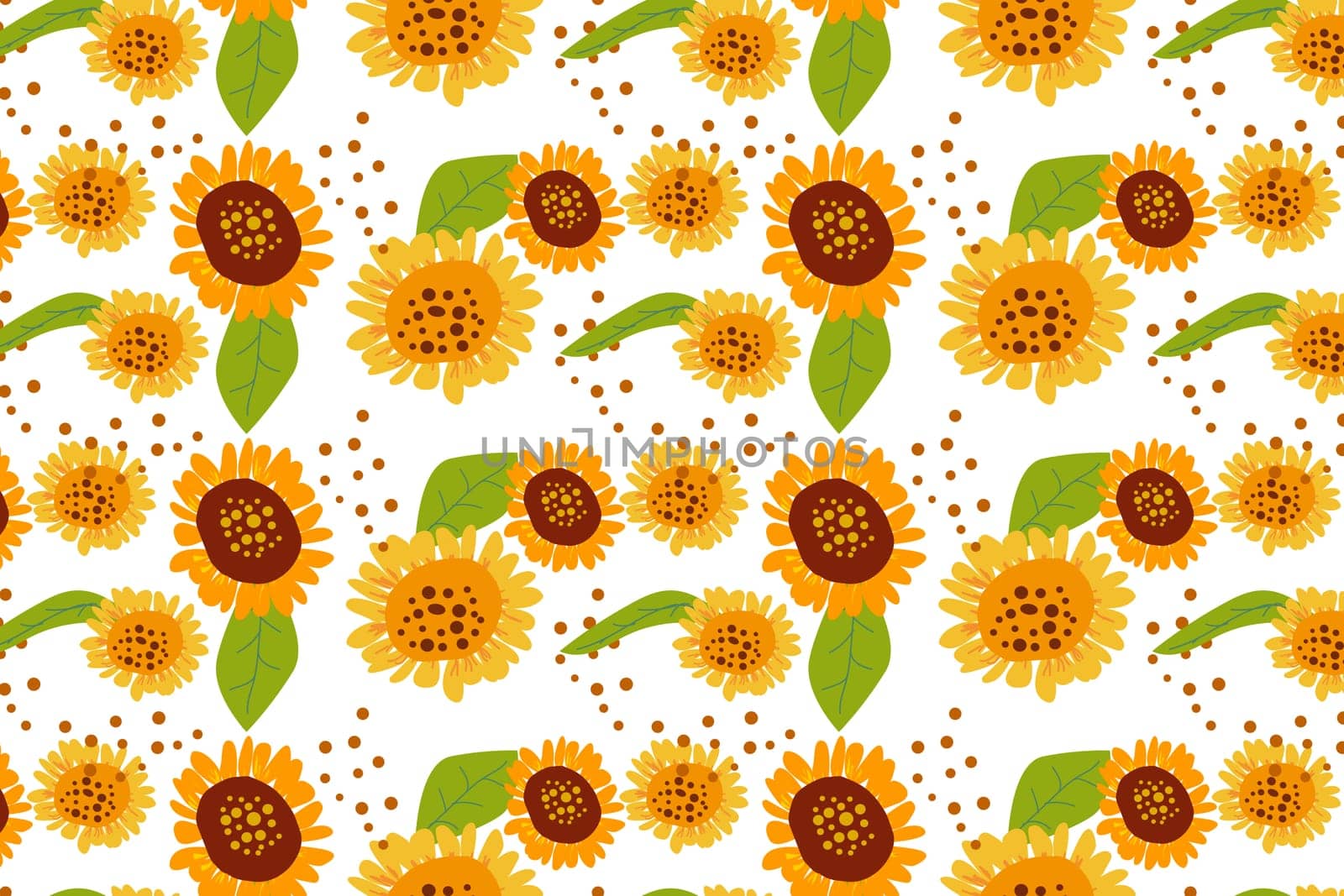 seamless pattern with sunflowers and seeds, leaves. Vector illustration for kitchen textile or wedding invitation, greeting card.