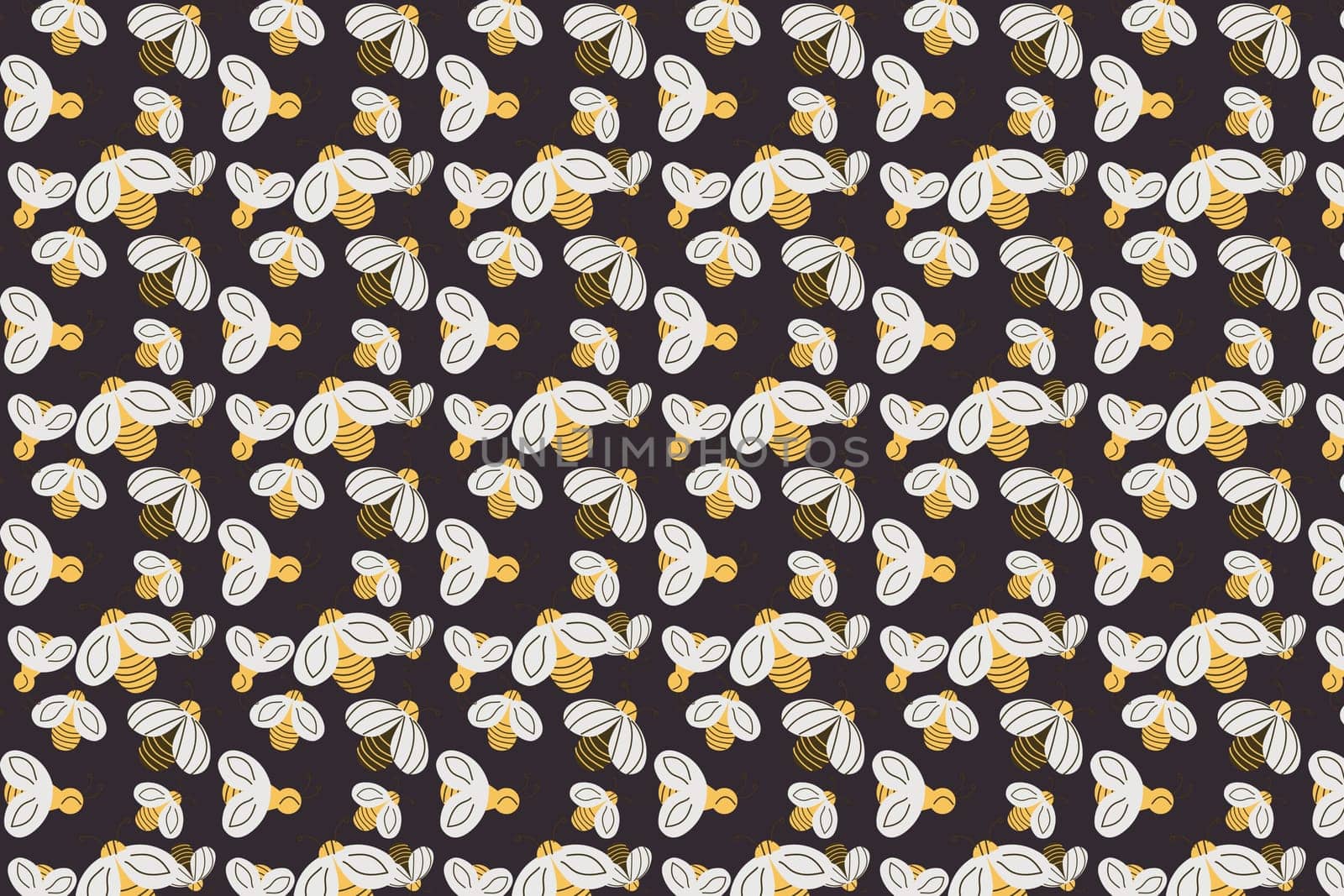 Vector cartoon bee seamless pattern background. Vector illustration on dark backdrop. A lot of honeybee in a seamless pattern.
