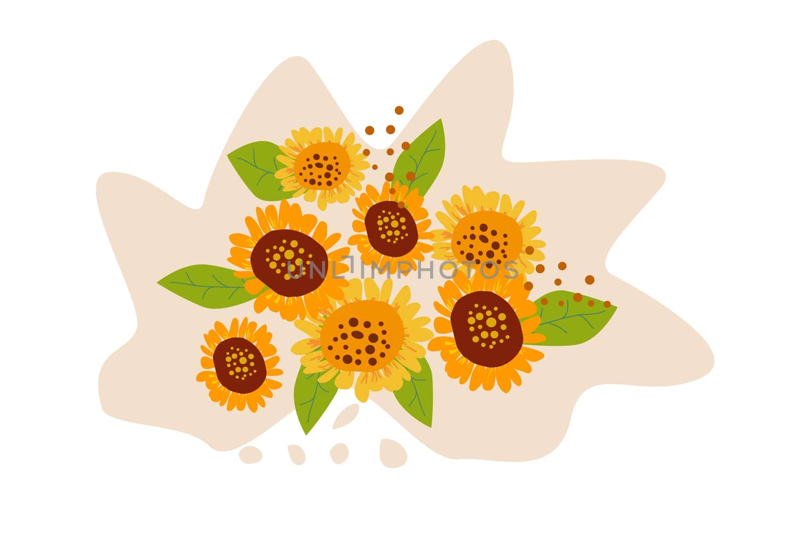 beautiful bouquet of sunflowers in bright colors vector illustration. Yellow and orange decorative flowers.