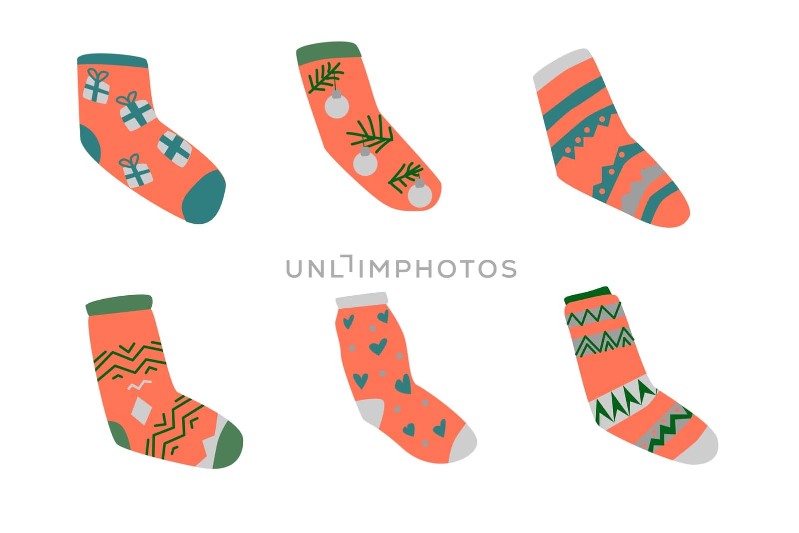 cute pink xmas socks for winter holiday collection. Vector illustration of pink trendy decoration. Usable for greeting card, invitation, decoration poster and holiday backgrounds.