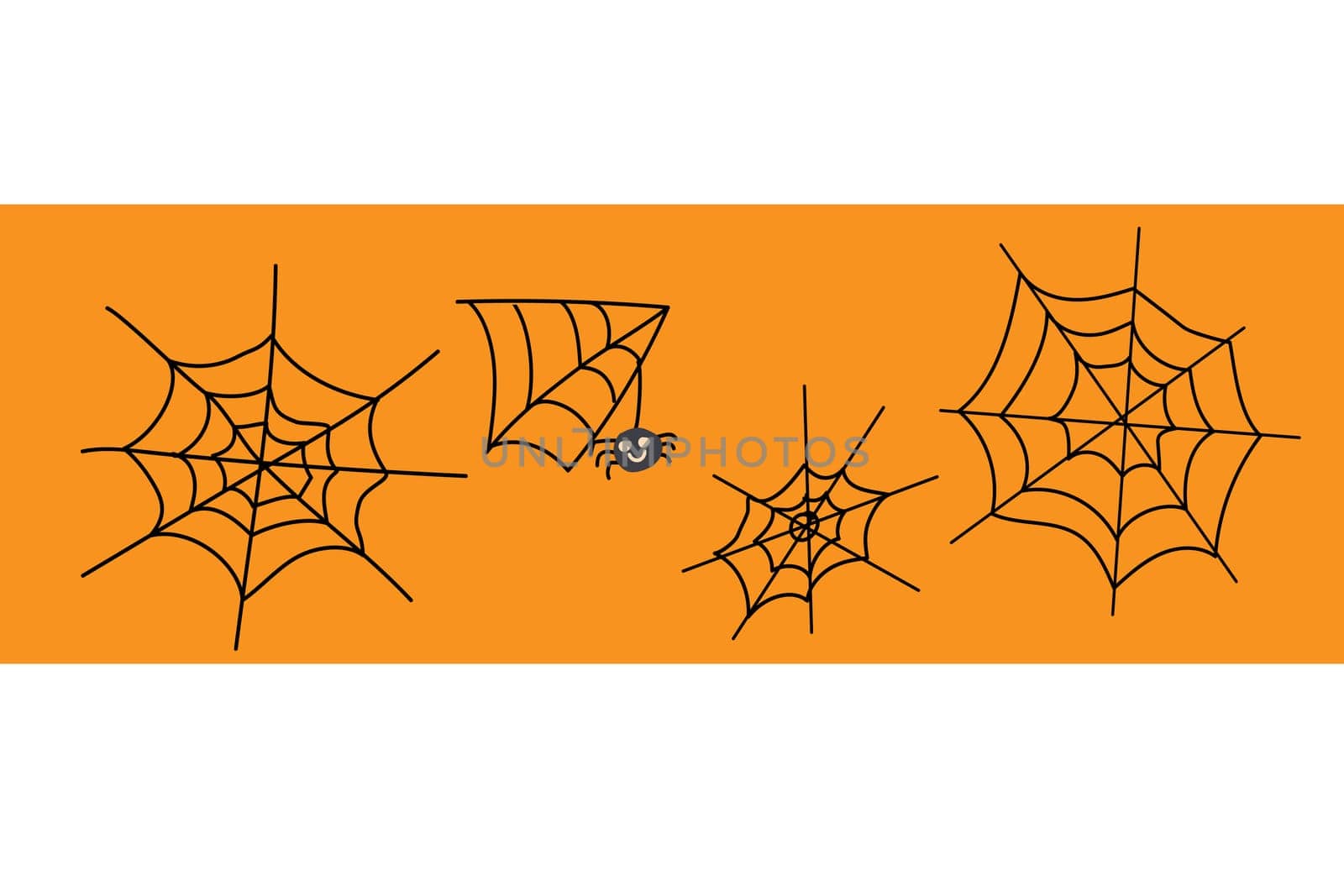 decorative background with cobwebs and spider. Vector illustration on orange background. Decorative border. Usable for halloween invitation.
