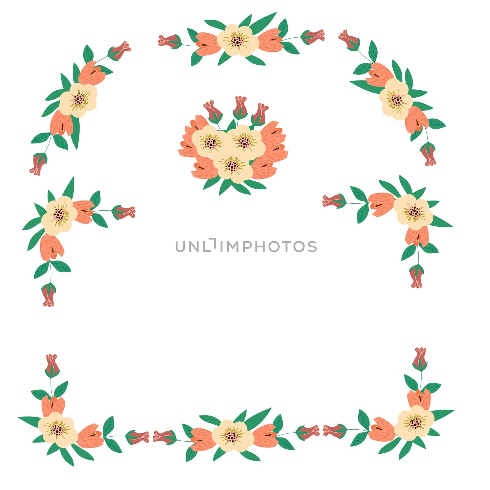 floral border of roses and peony - template for wedding, holiday cards, template for page of notebook. Vector illustration usable for invitation card, menu, cute decoration cards.