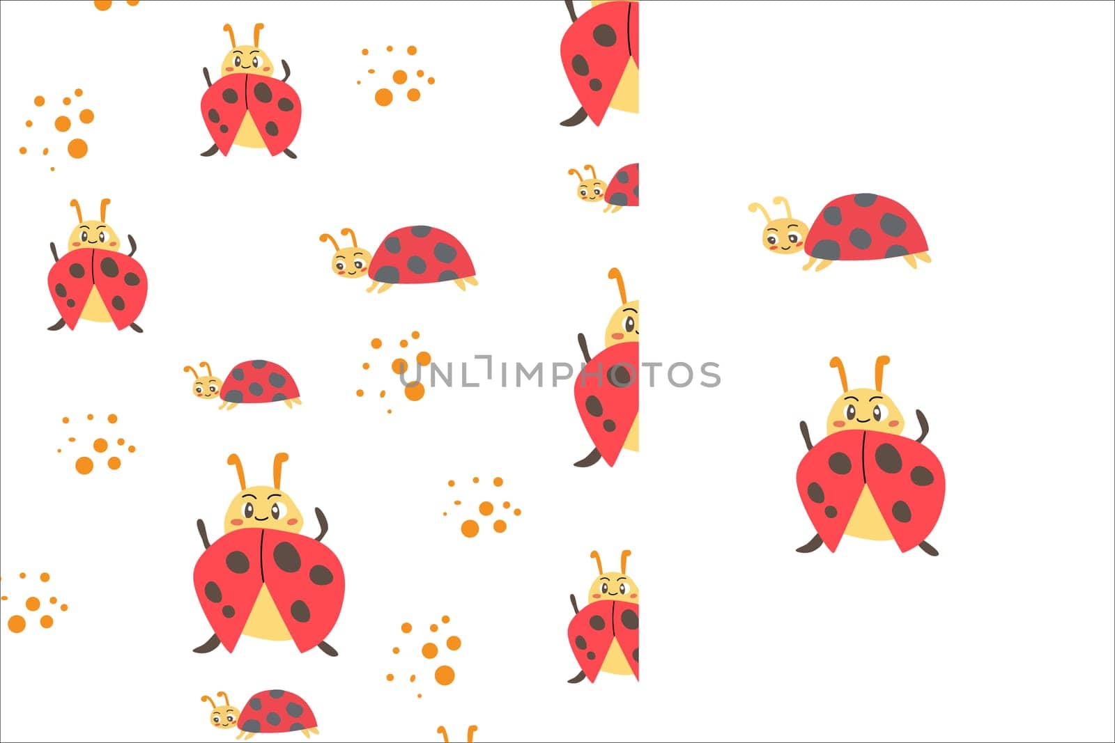 cute animal ladybug and seamless pattern. Vector illustration usable for wallpapers, decoration elements, nursery fabric textile.