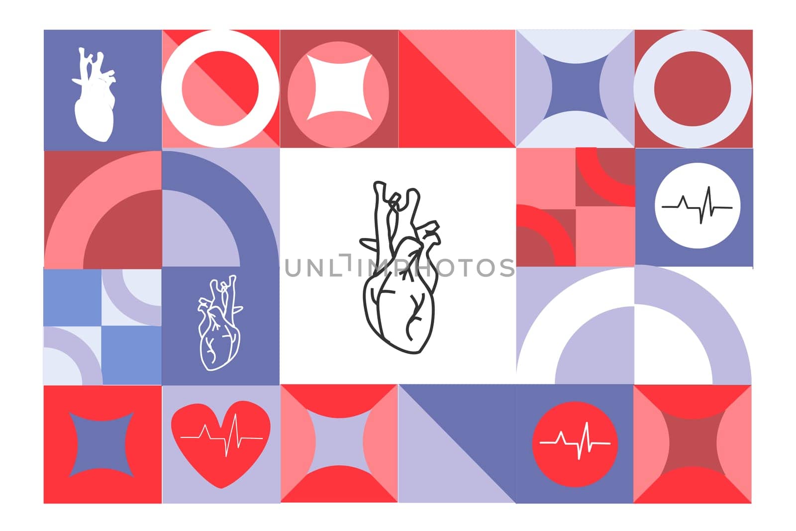 medical hearth day concept bauhaus background. Vector illustration usable for medical banner, holiday card and flyer. Trendy vector geometry bauhaus background.